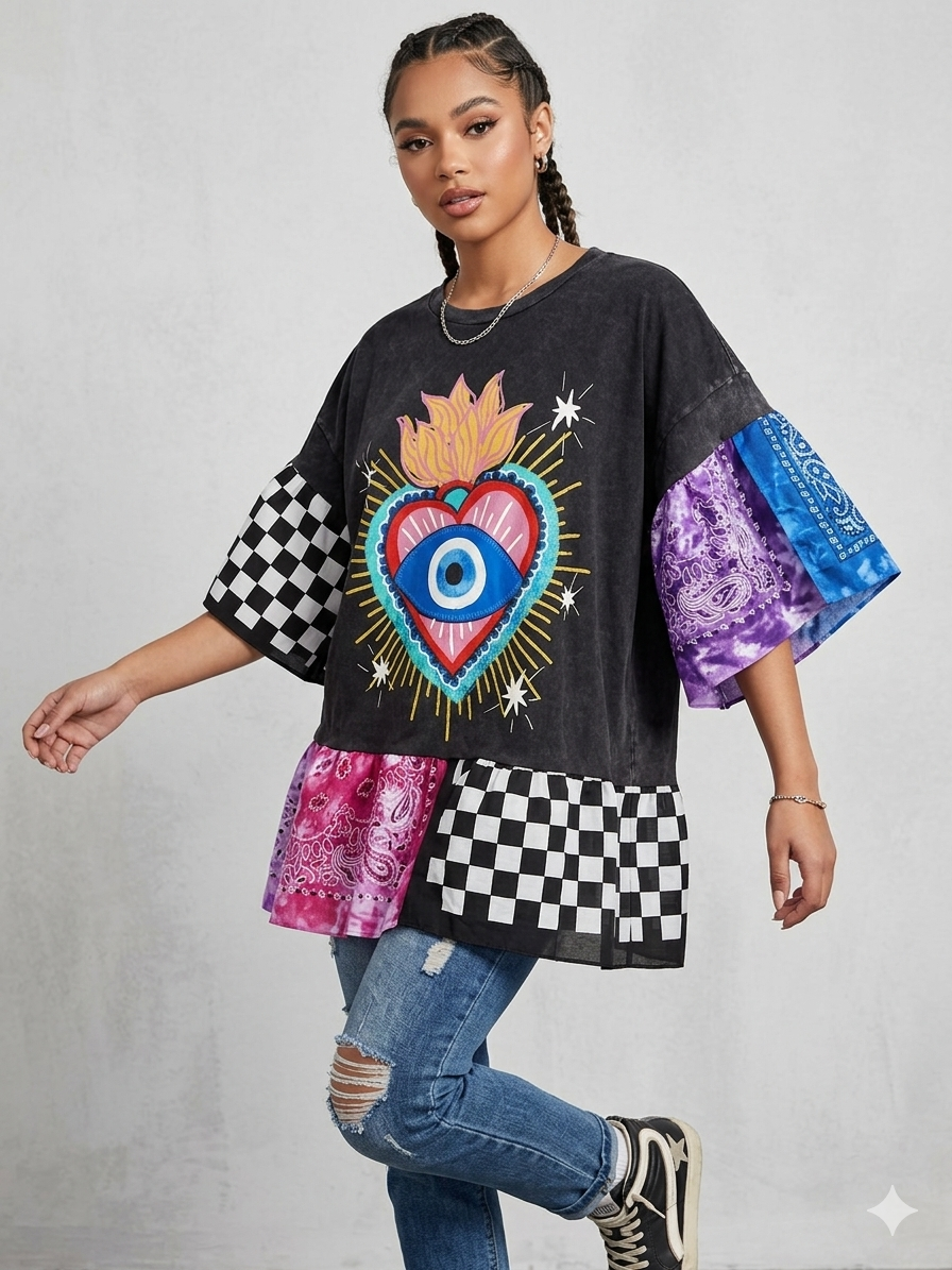Eye-Conic Bandana Baby Doll Tee Fits a Small to 2X
