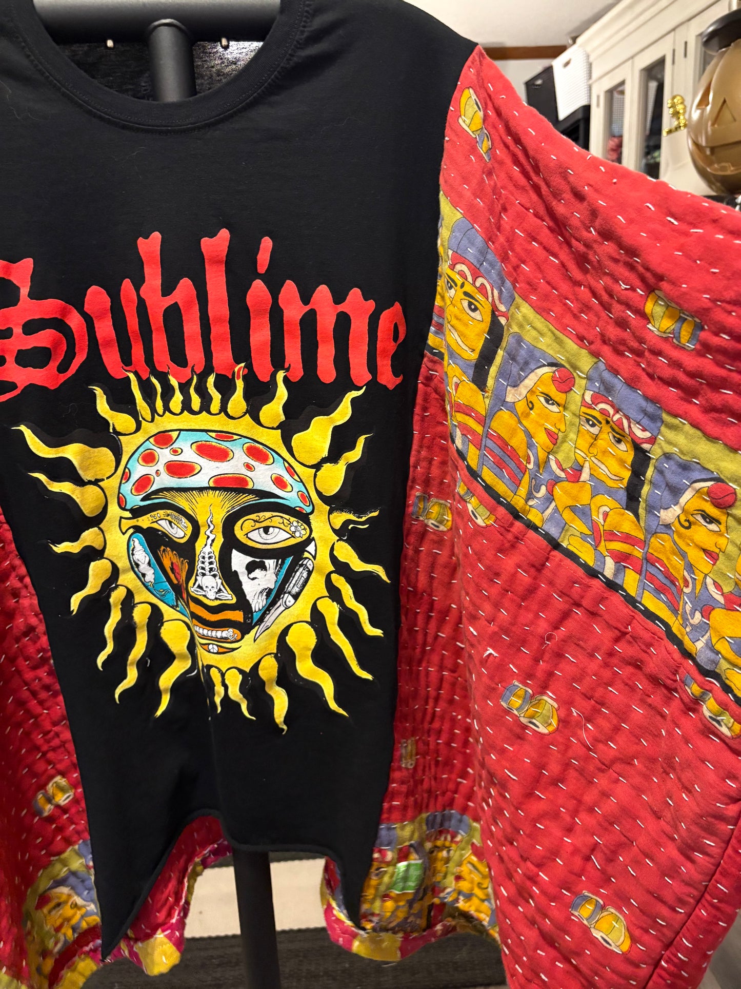 What I Got Upcycled Vintage Kantha Quilt Poncho Tee One Size Fits a Large to 3X