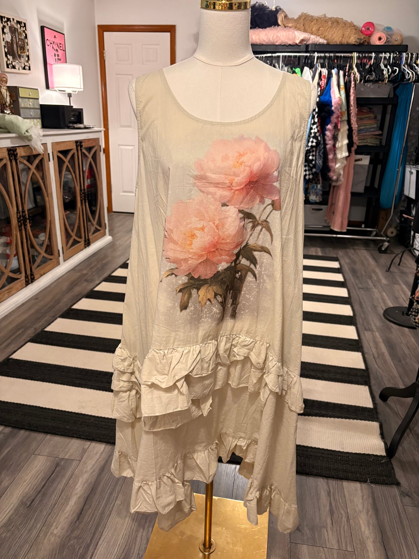 Rose Parchment Ruffled Tank Dress L/XL