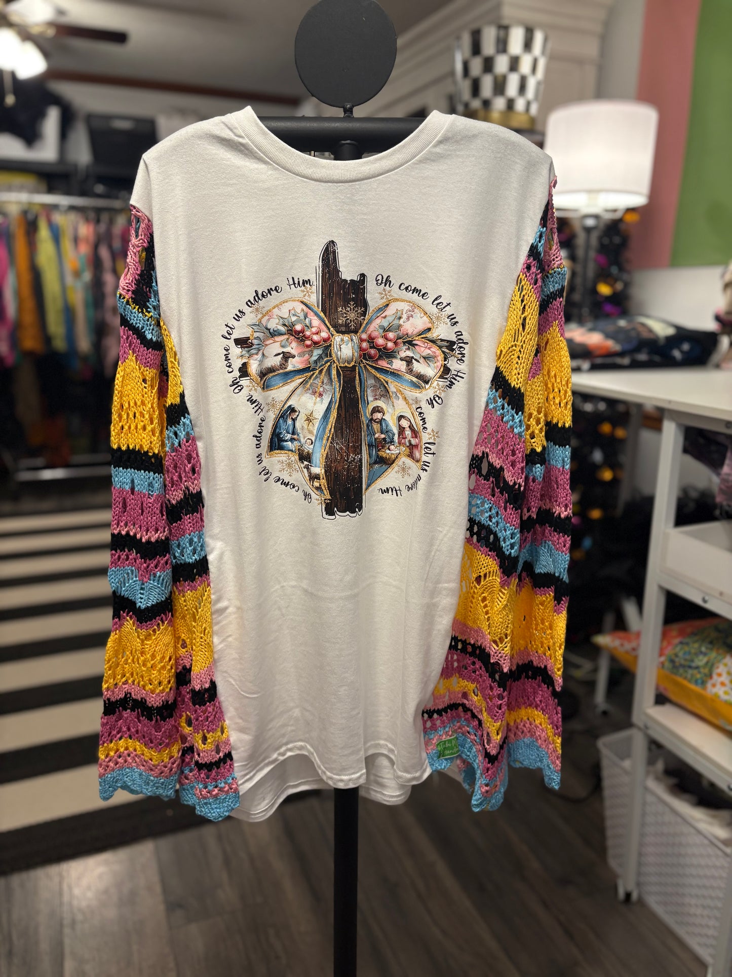 Adore Him Upcycled Crochet Sweater Tee One Size Fits A Small to 2XOversized