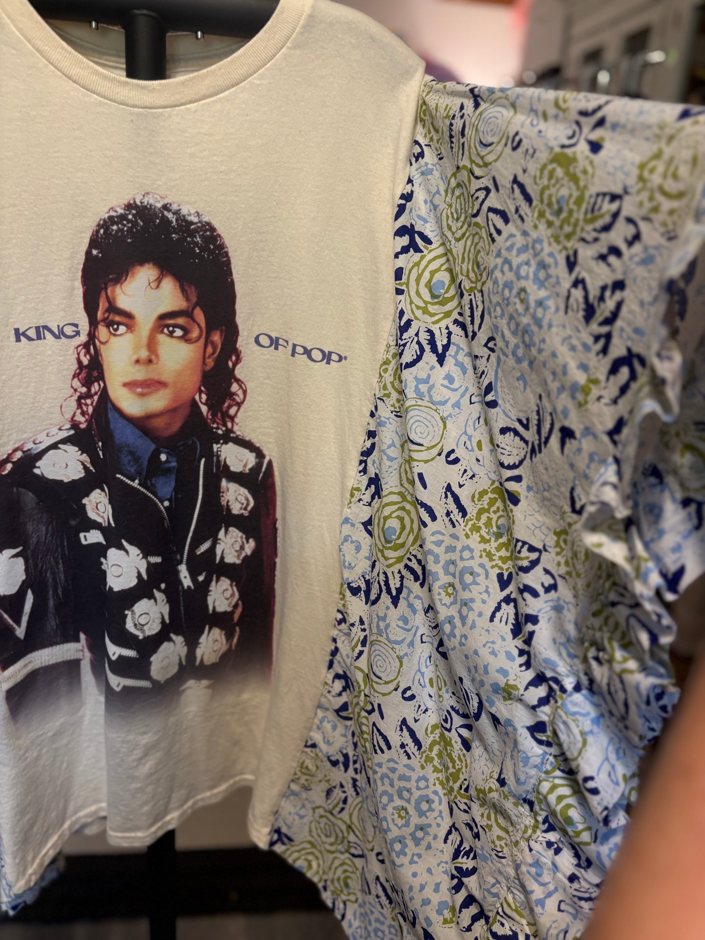 Michael Jackson Upcycled Drop Ruffle Sleeve Tee One Size Fits a Large to 3X