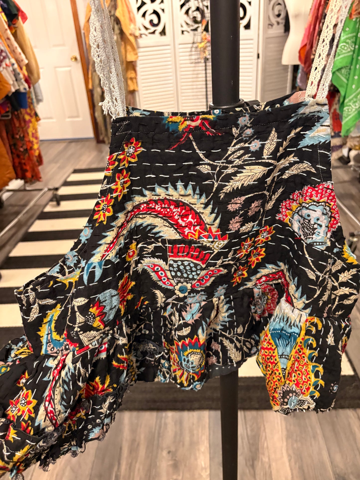 Sara Midnight Paisley Kantha Top One Size Fits Small to XL