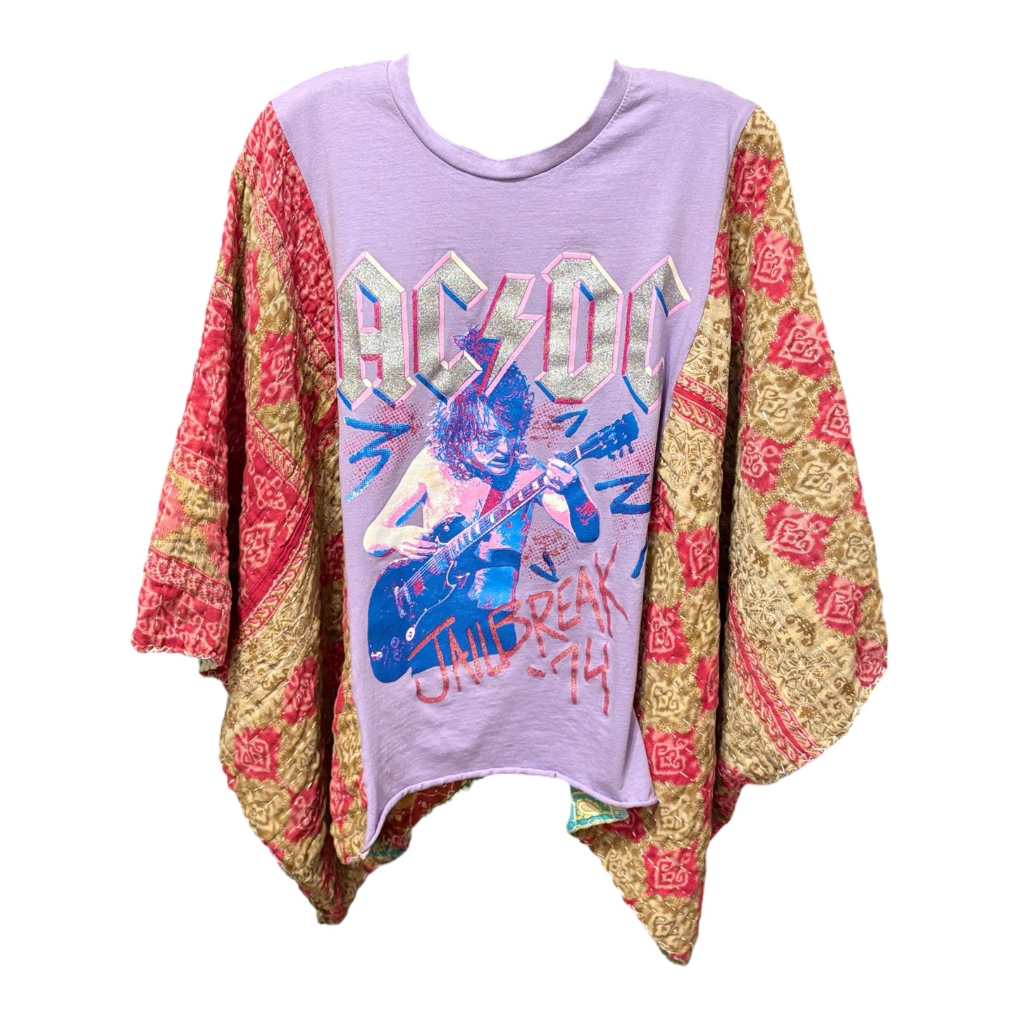 AC/DC Upcycled Vintage Kantha Poncho Tee One Size Fits A Small to XXL (6-16)