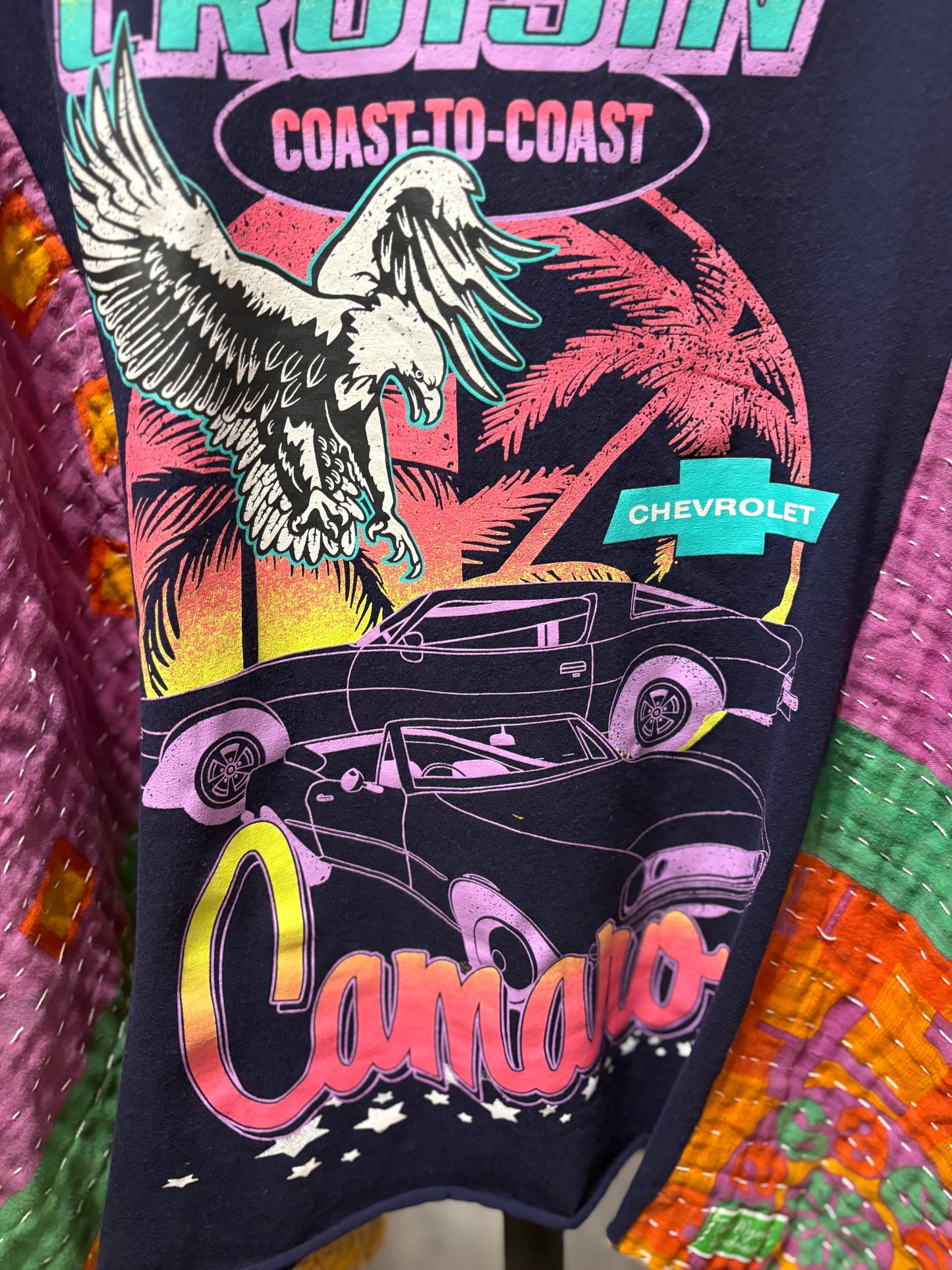 Camaro Upcycled Vintage Kantha Poncho Tee Fits A Size Small to XXL