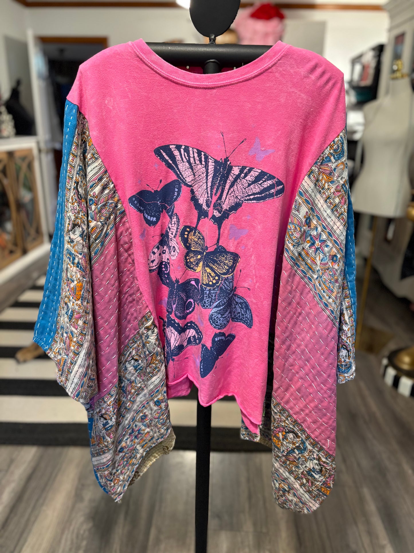 Change Upcycled Vintage Kantha Poncho Tee Fits A Size Small to 3X