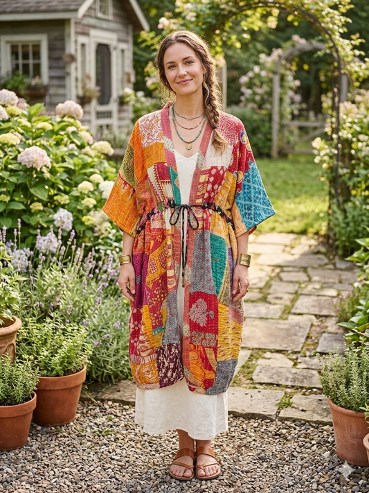 Dana Upcycled Kantha Quilt COTTON JACKET One Size Fits a Small to 3X