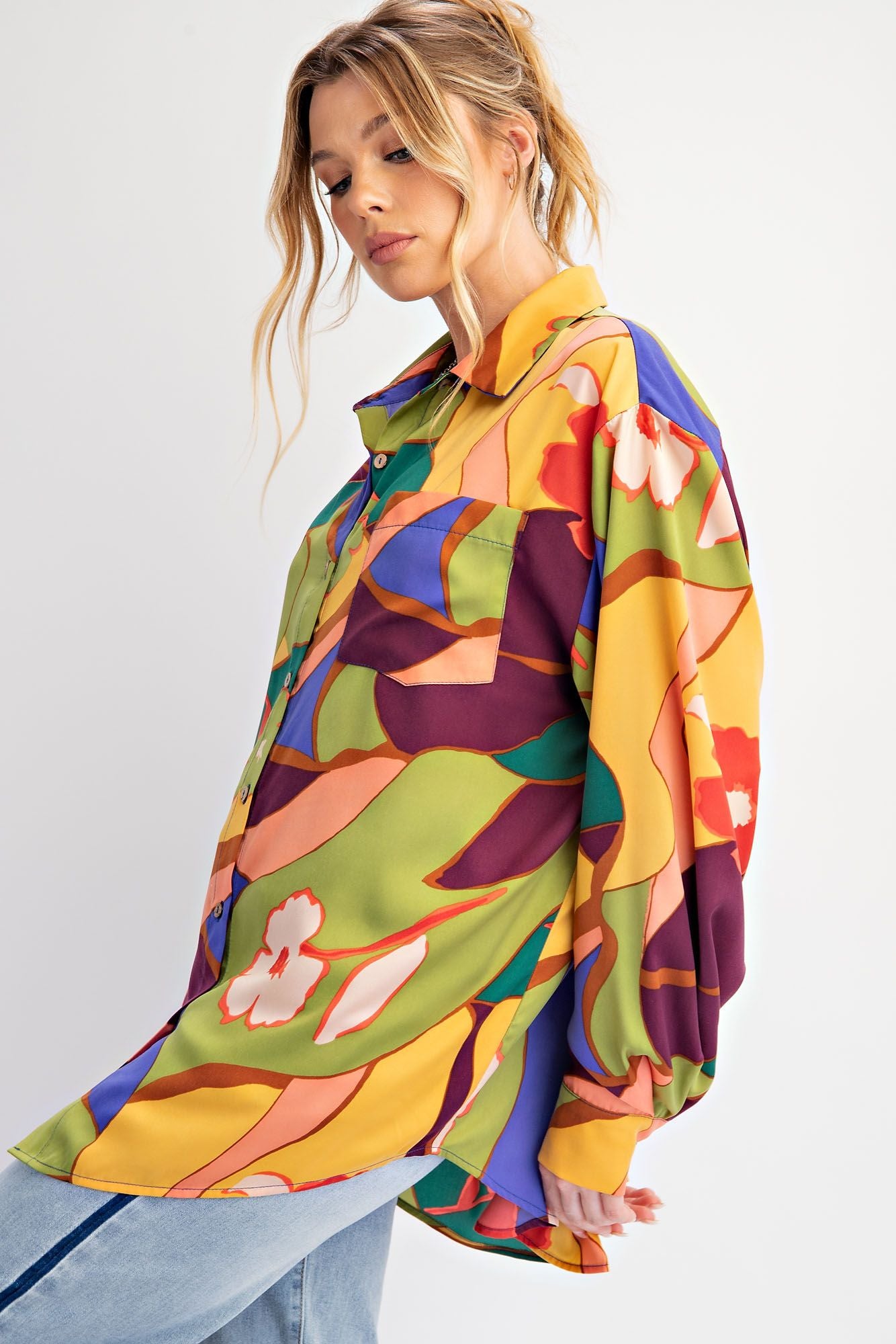 Mirabelle Satin Button Down Top