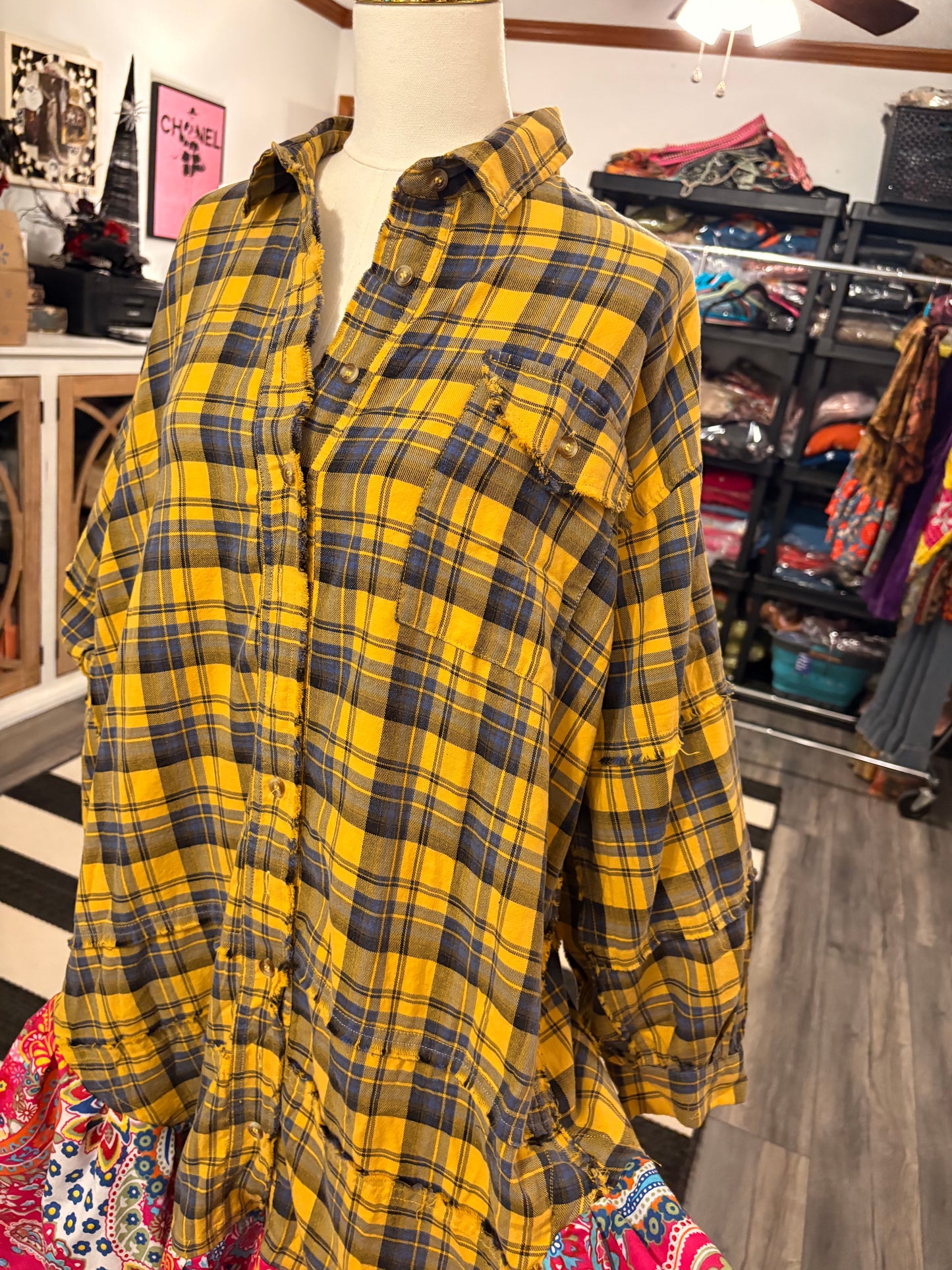 Marian Upcycled Oversized Frayed Flannel Dress One Size Fits a Small to XXL
