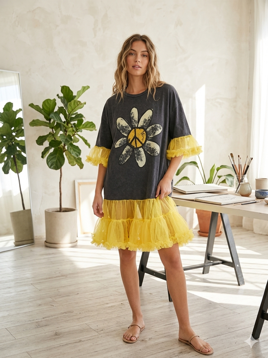 Peace and Daisies Upcycled Rockstar Dress One Size Fits a Small to XXL