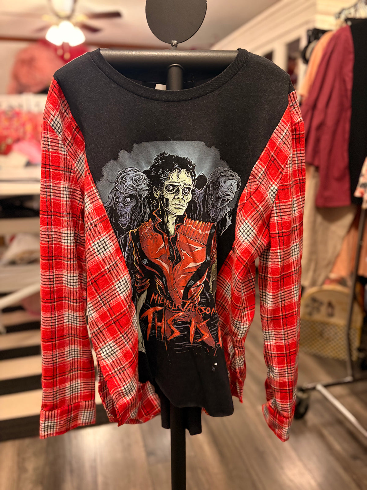 Thriller Upcycled Flannel Tee One Size Fits a Small to Large