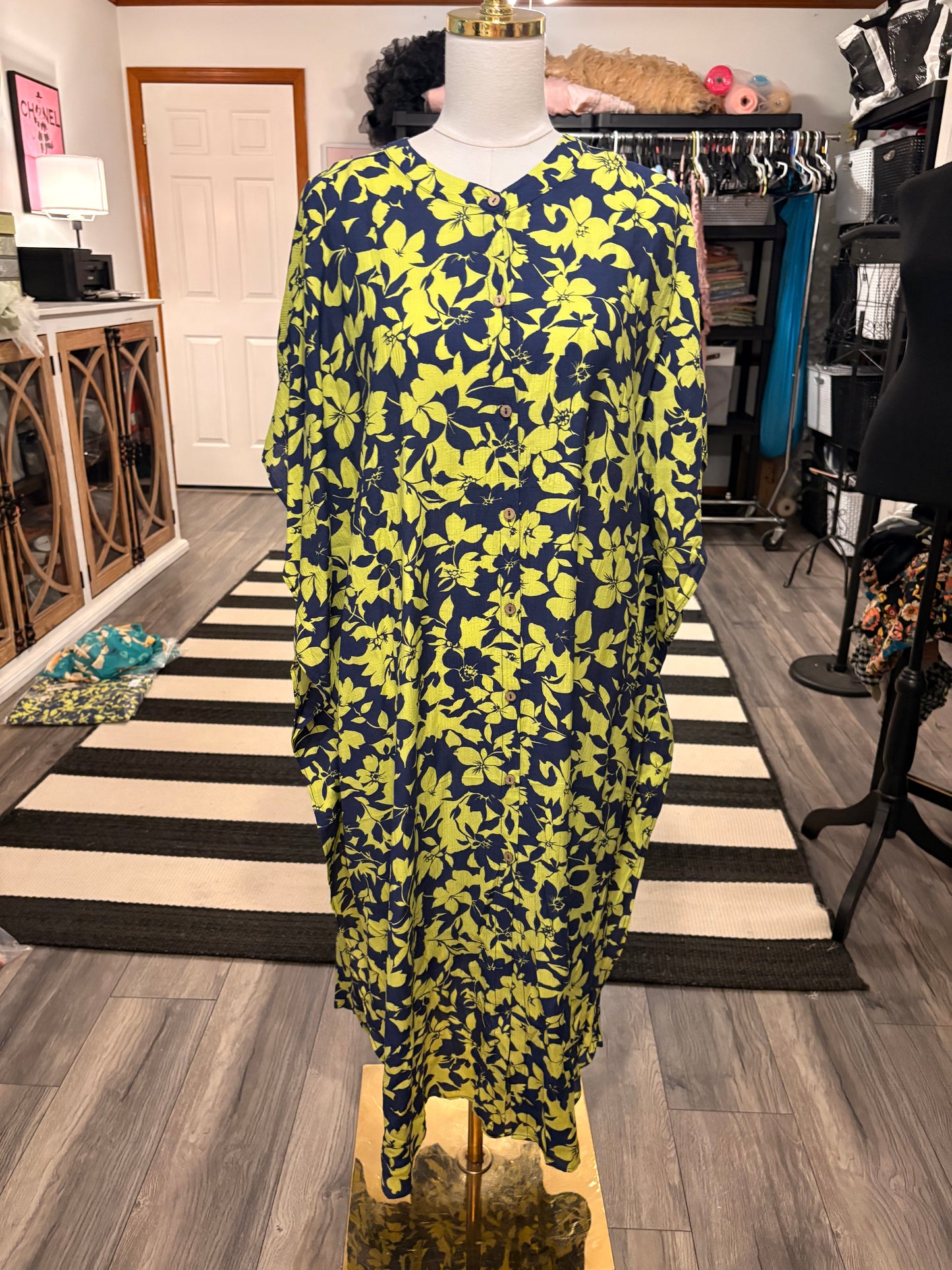 Electric Green Button Down Duster/Dress