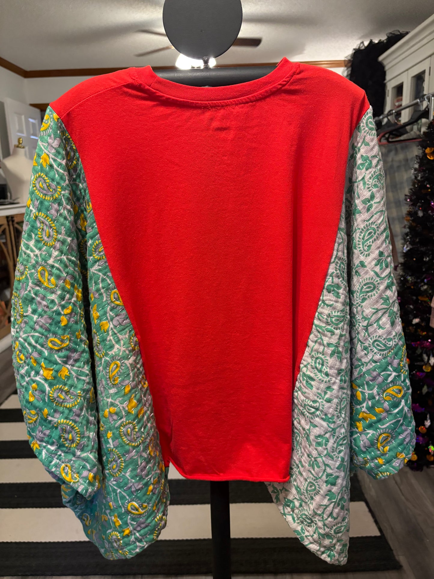 Jolly Grinch Upcycled Vintage Kantha Poncho Tee One Size Fits a Small to XXL