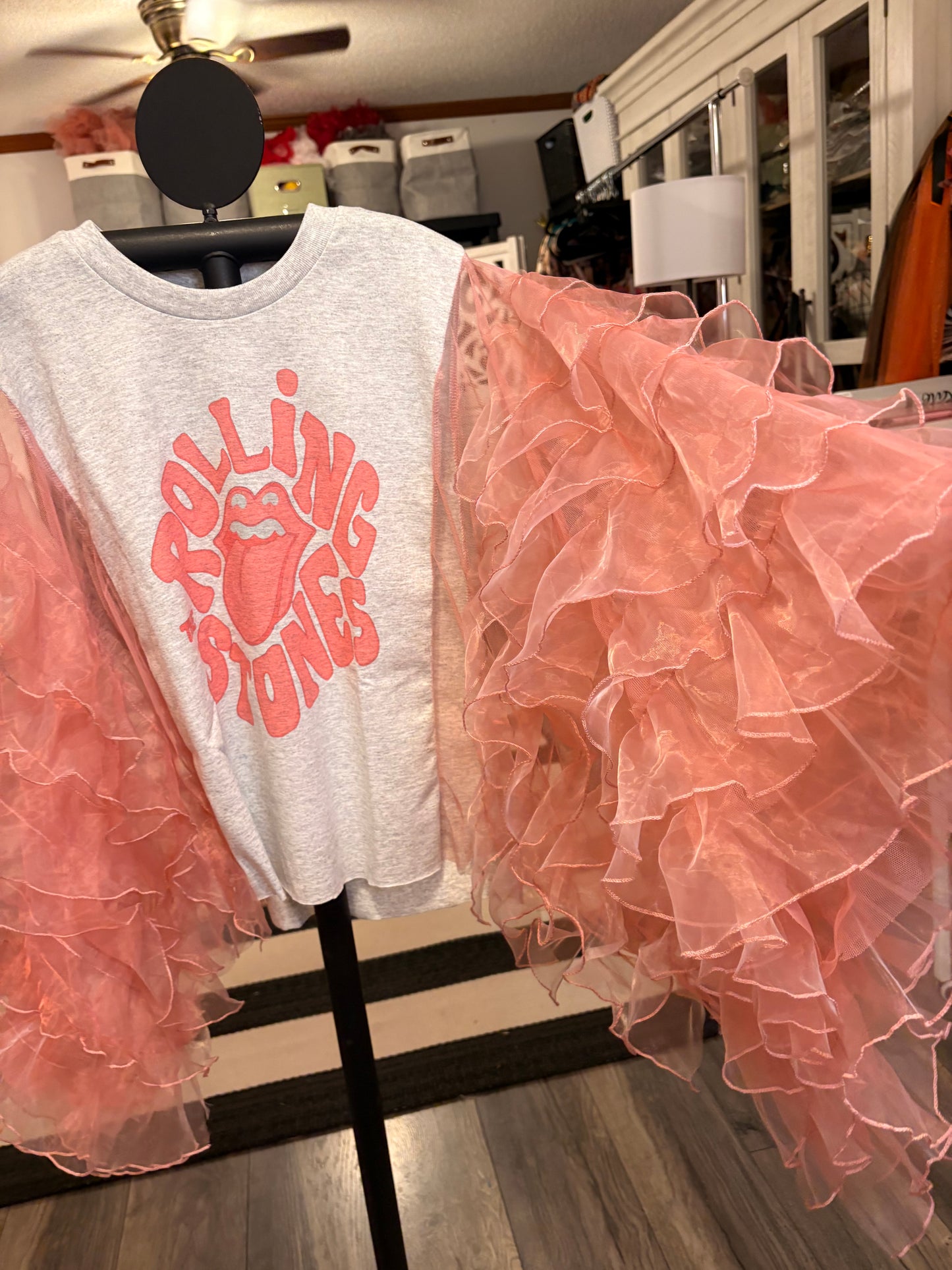 Pink Stones Rockstar Ruffle Top One Size Fits a Small to XL