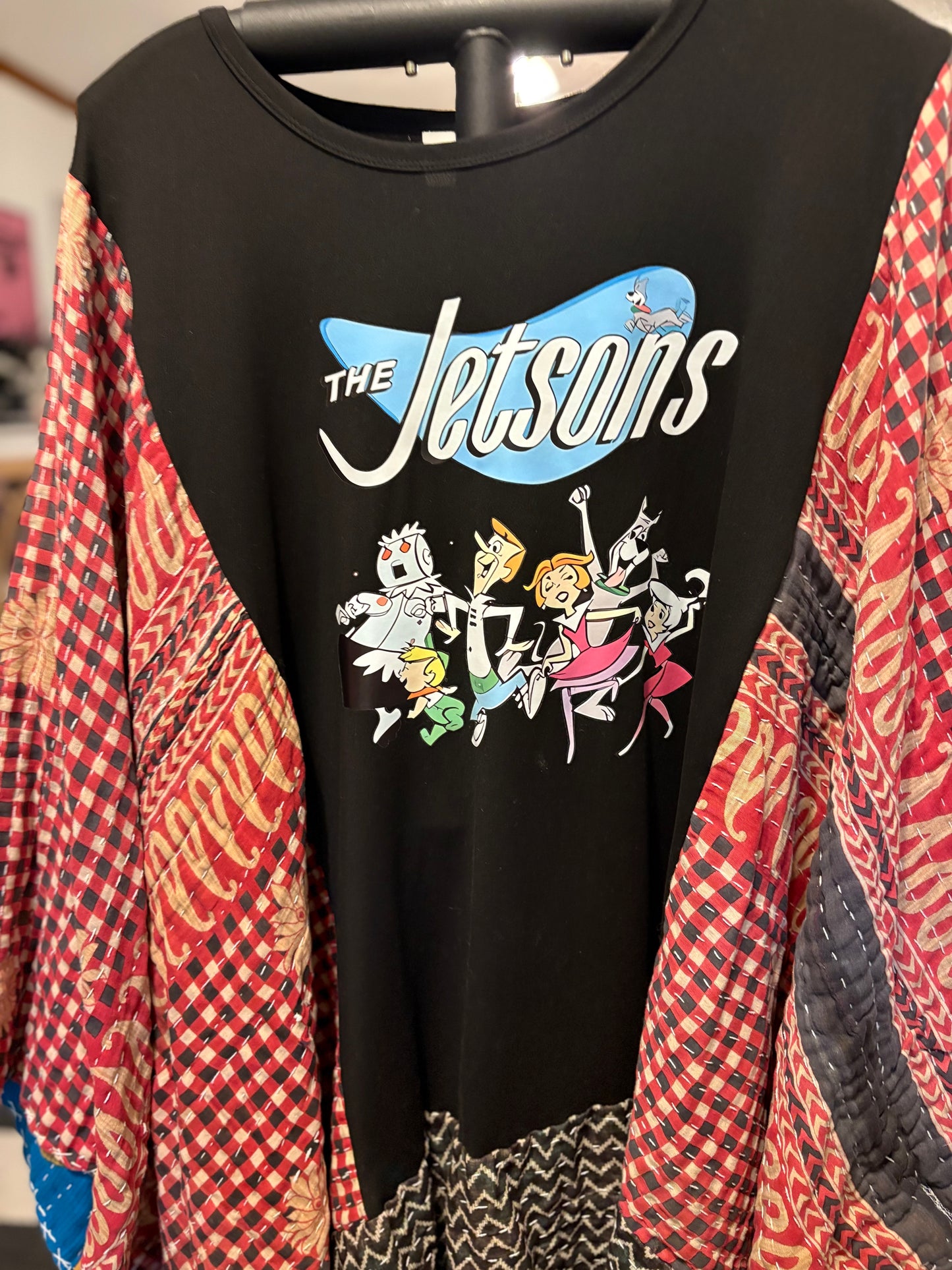 The Jetsons Upcycled Vintage Kantha Poncho Tee Fits A Size Large to 4X