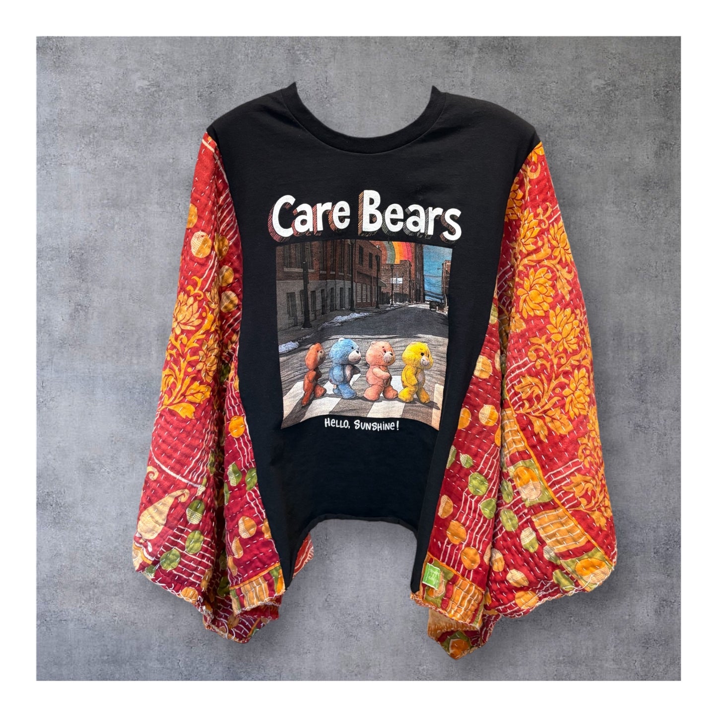 Hello Sunshine Upcycled Vintage Kantha Quilt Poncho Tee One Size Fits a Small to XXL