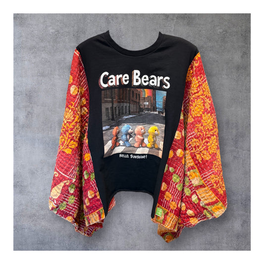 Hello Sunshine Upcycled Vintage Kantha Quilt Poncho Tee One Size Fits a Small to XXL