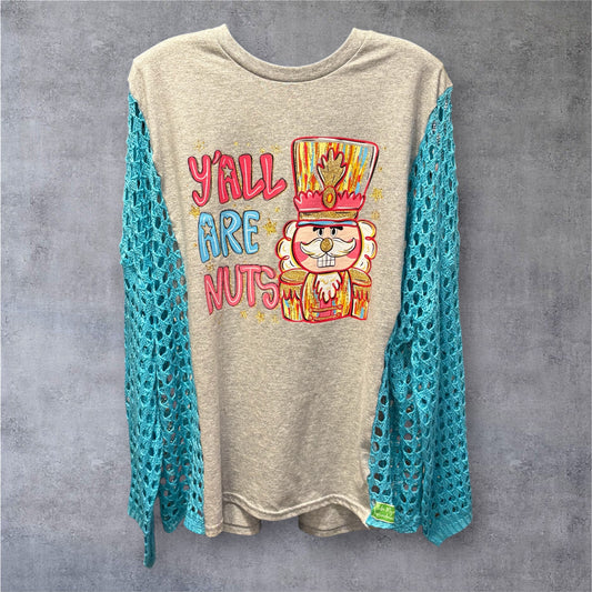 Y’all Are Nuts Upcycled Drop Sleeve Sweater One Size Fits a Small to XXL