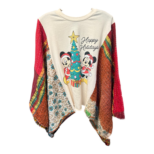 Mickey Christmas Upcycled Vintage Kantha Poncho Tee Fits A Size Small to XXL