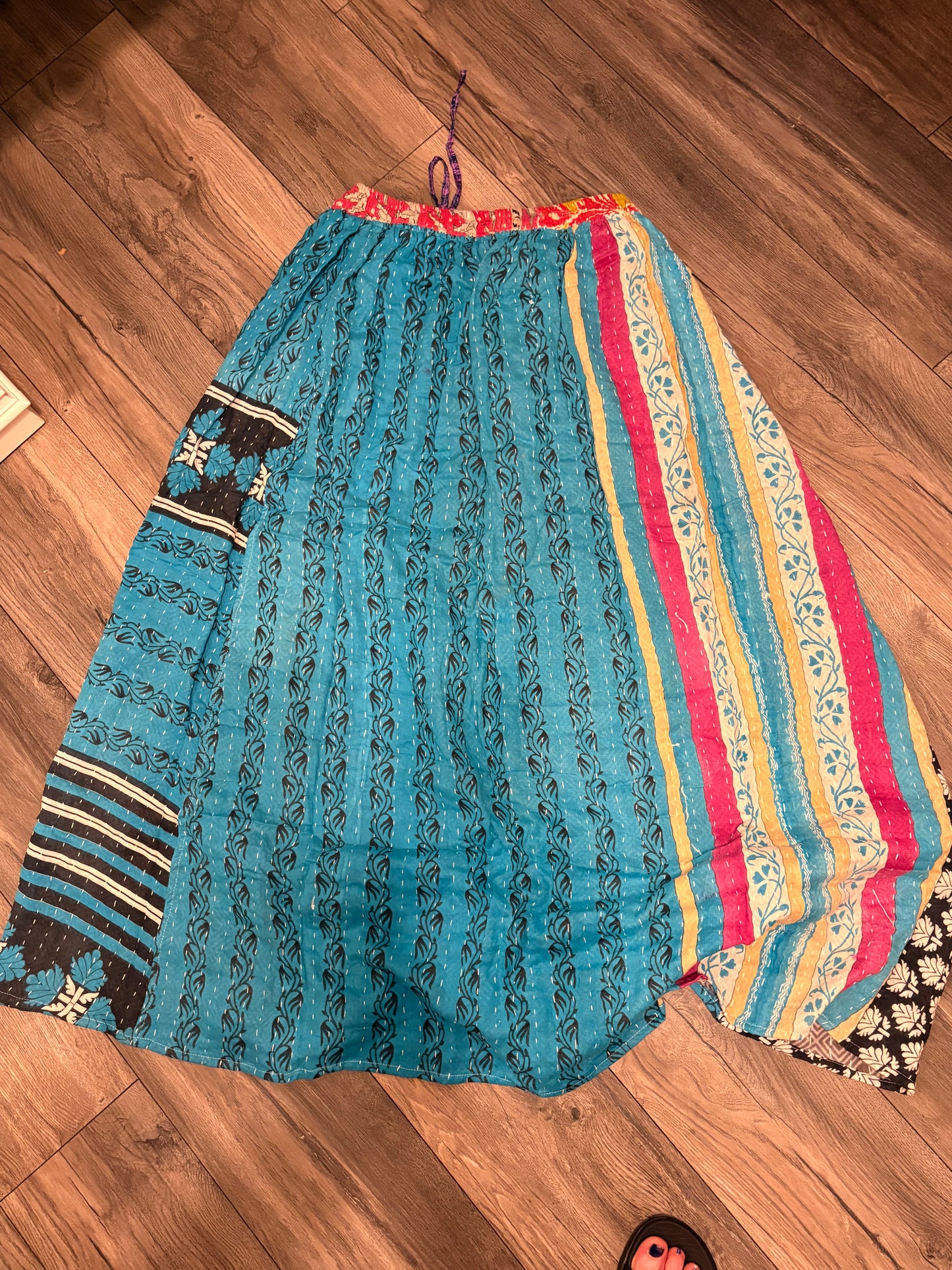 Celia Women Vintage Kantha Quilt Cotton Reversible Skirt One Size Fits Size 4-16