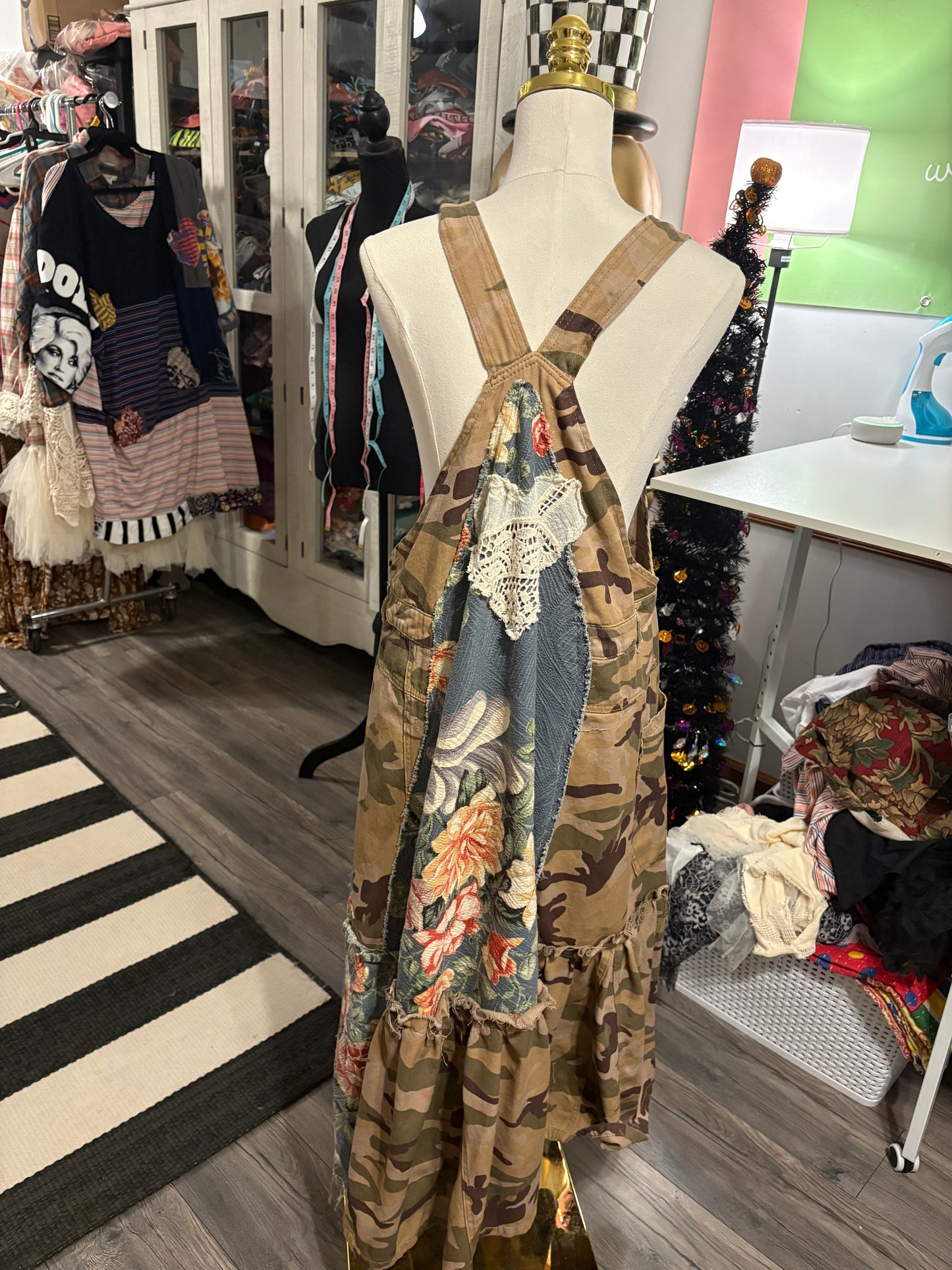 Classy Camo Upcycled Patchwork Overall Dress One Size Fits a Small to XL