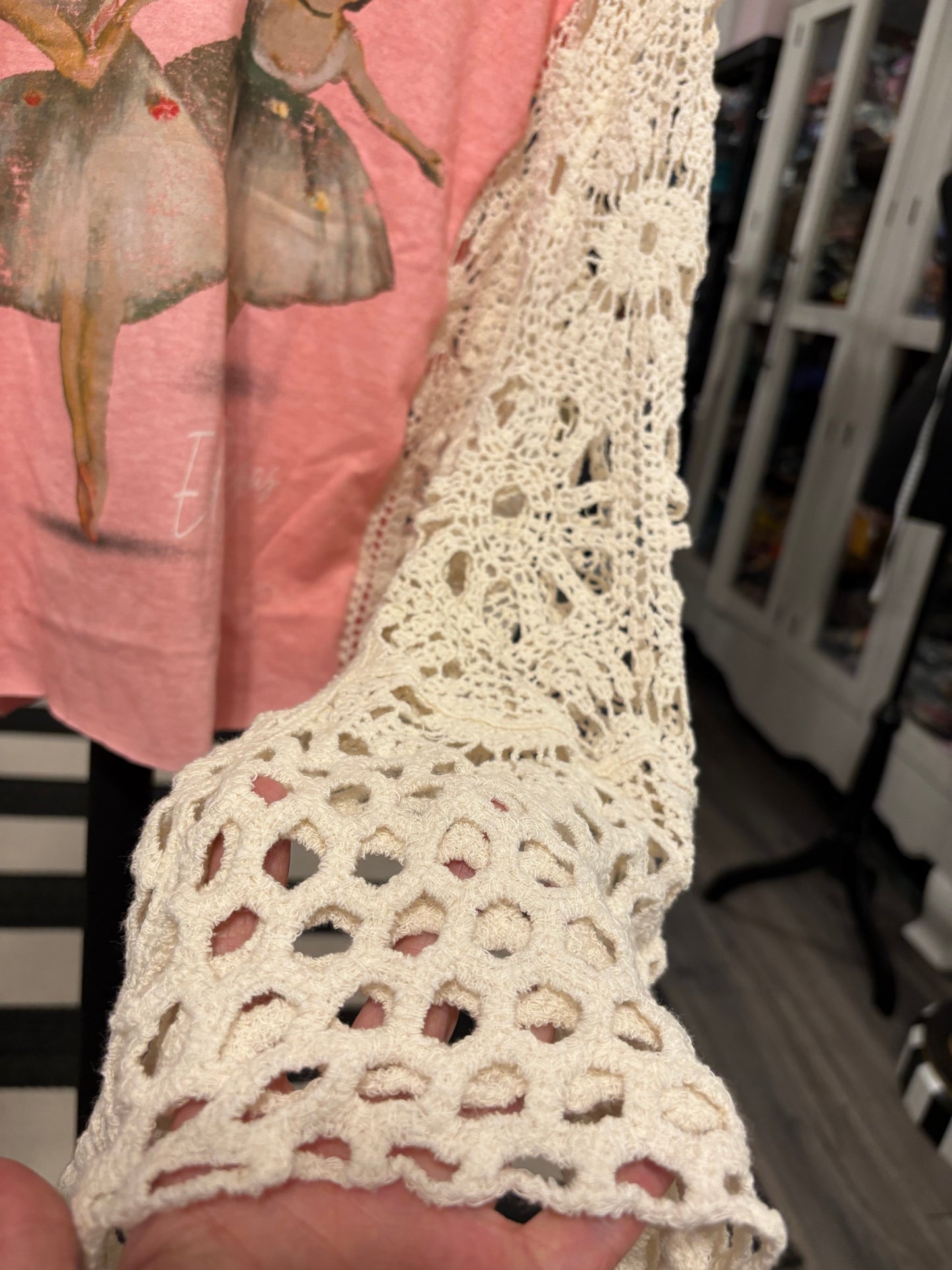 Degas Upcycled Crochet Tee Fits a Small to XL Cropped