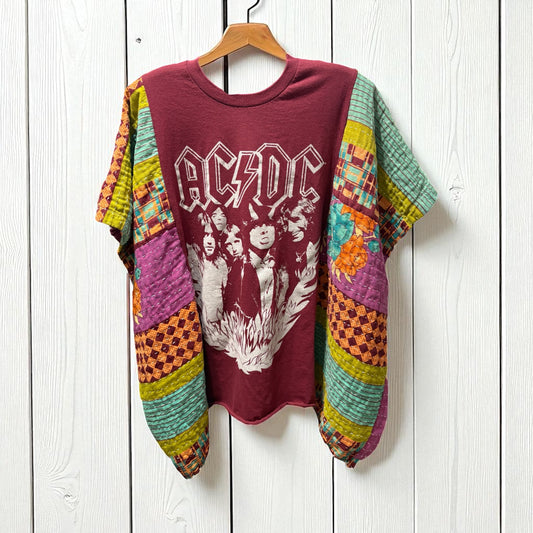 AC/DC Upcycled Vintage Kantha Poncho Tee Fits A Size Small to XXL