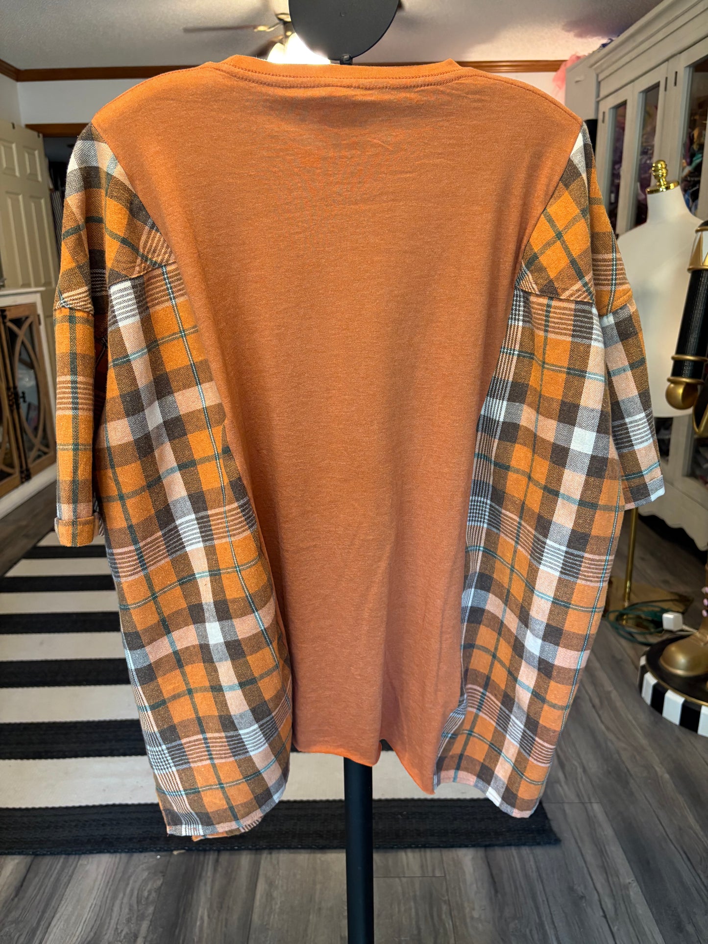 Fall Yall Upcycled Drop-Sleeve Flannel Tee One Size Fits a Small to XXL