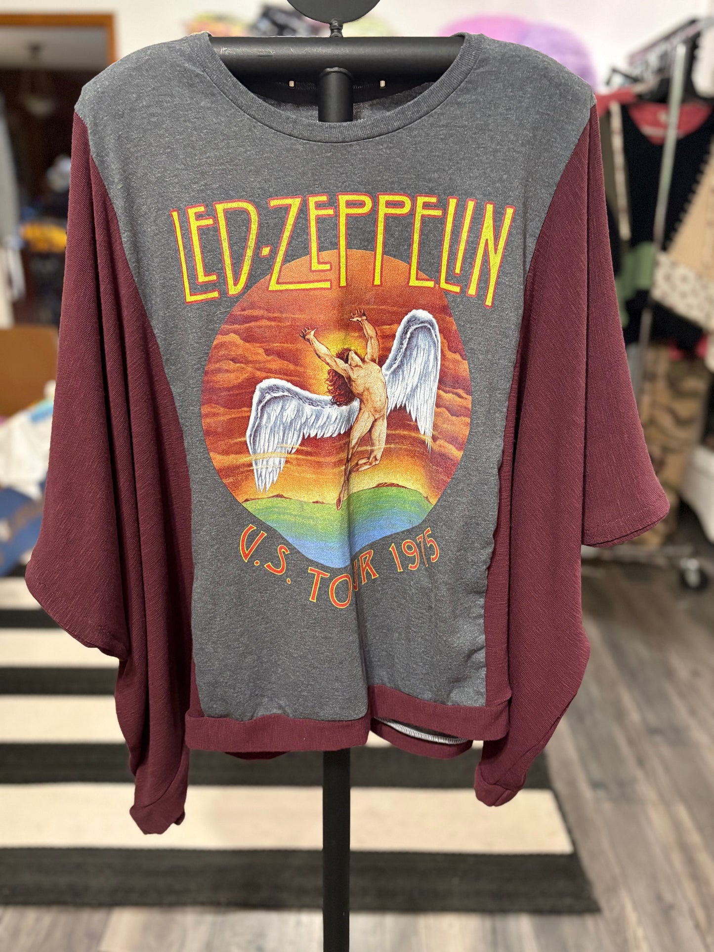 Zeppelin Upcycled Drop-Sleeve Knit Tee One Size Fits a Small to 2X