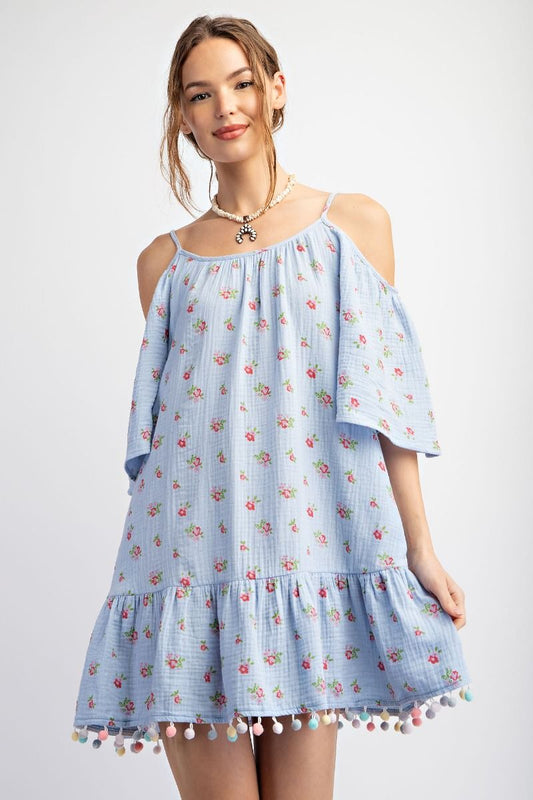 Blue Pom Pom Dress