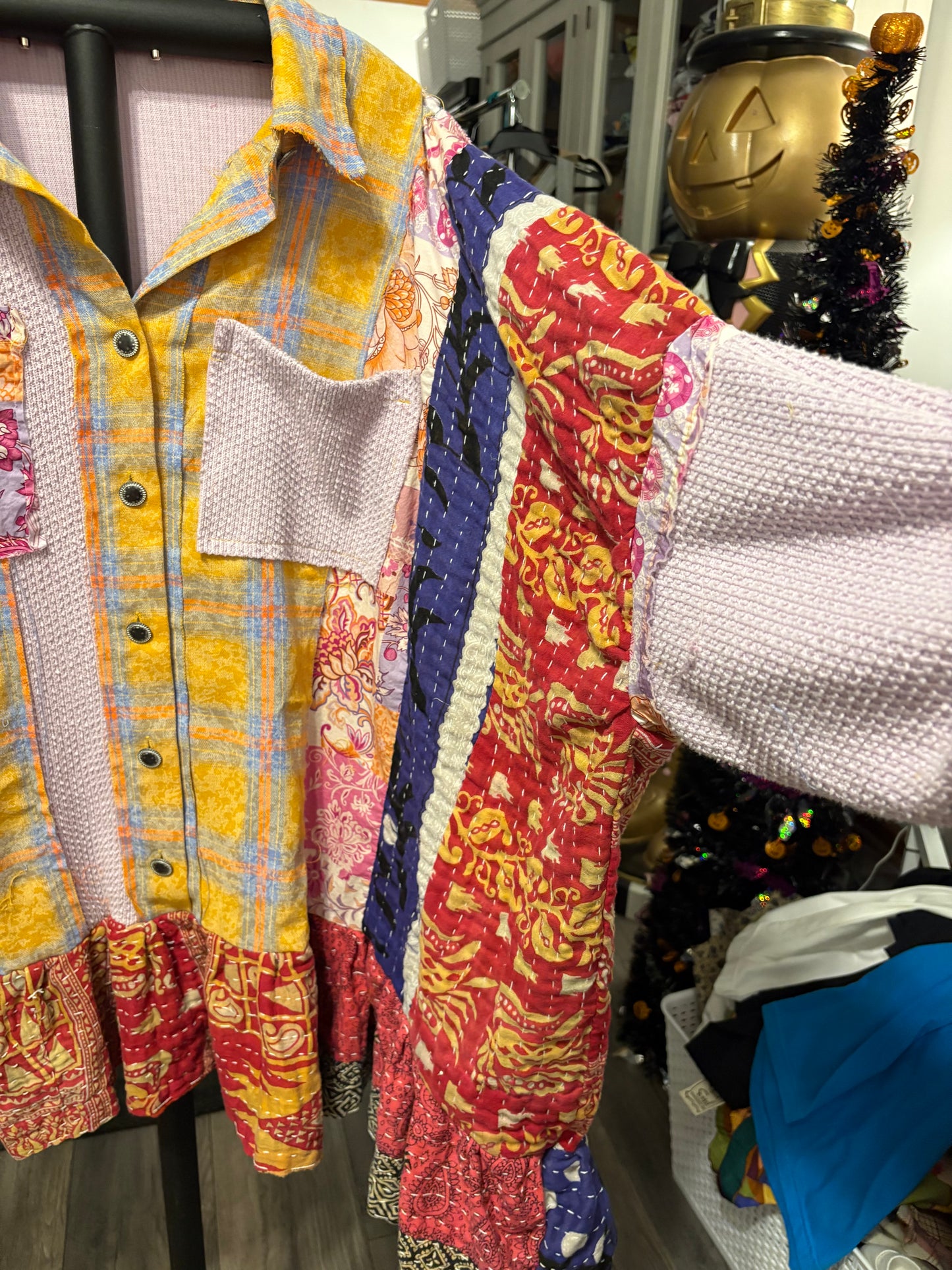 Winter Sunshine Upcycled Vintage Kantha Dress/Long Shirt One Size Fits Most