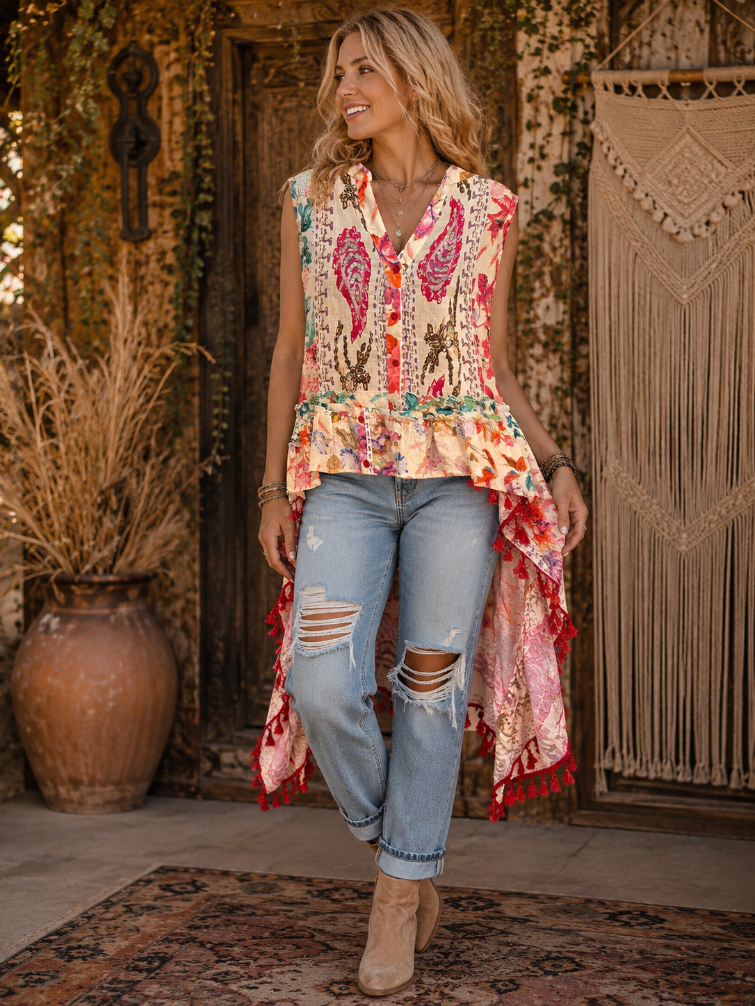 Mira Beaded Floral Hi/Lo Top Fits a Large/XL