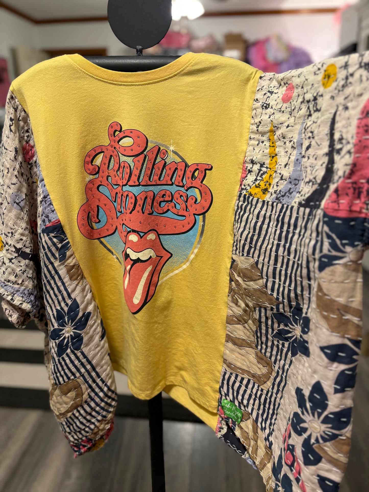 Rolling Stones Upcycled Vintage Kantha Poncho Tee Fits A Size Small to XXL