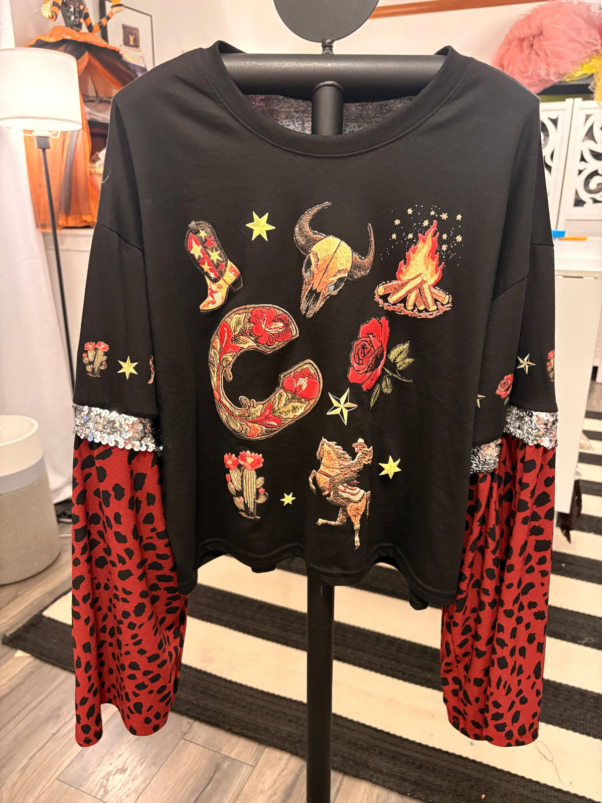 Flashy Cowgirl  Glam Sleeve Tee Fits a Small to XL cropped