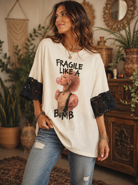Fragile Glam Crochet Sleeve Tee One Size Fits a Small to Large
