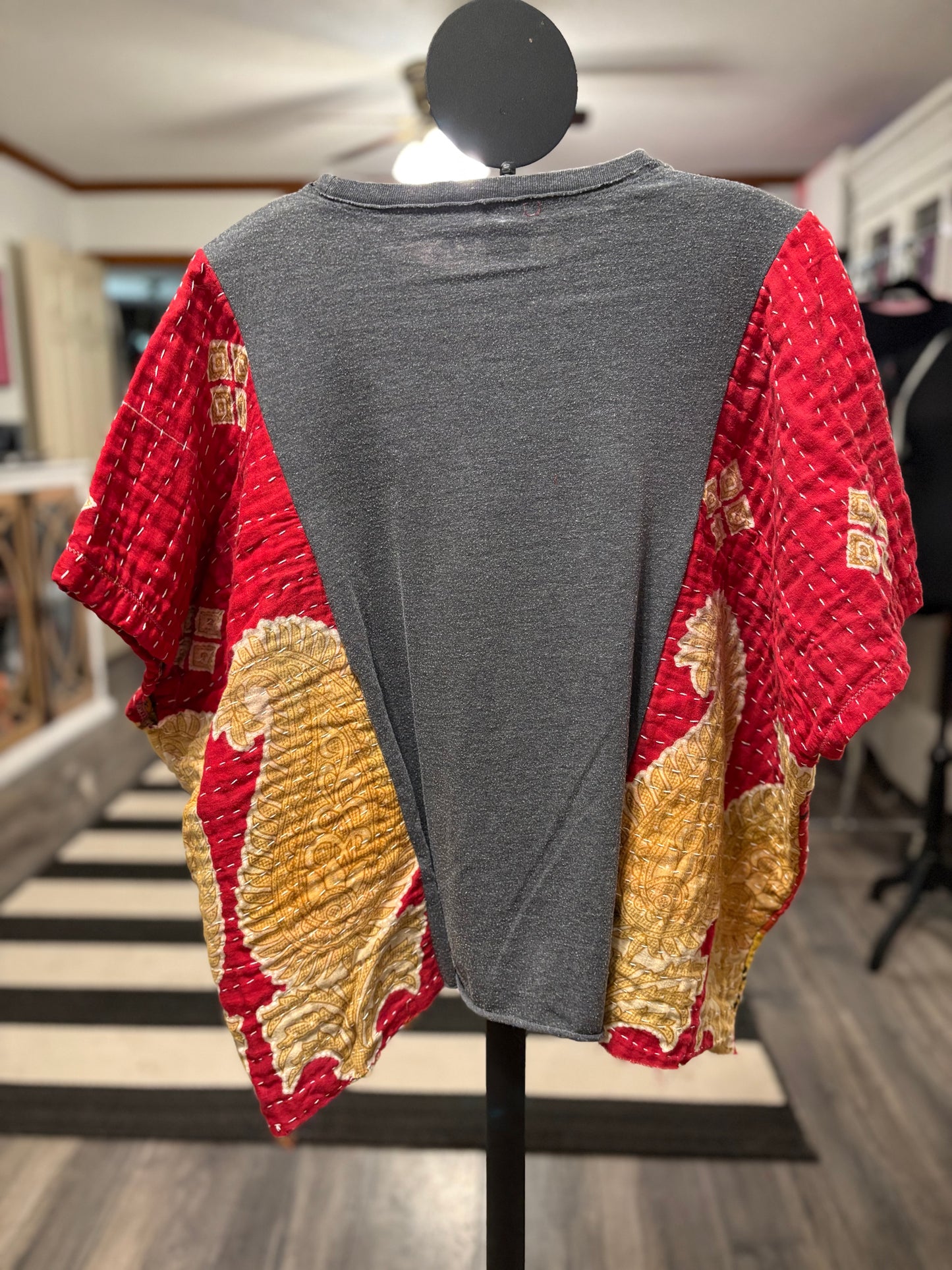 Friday the 13th Upcycled Vintage Kantha Poncho Tee Fits A Size Small to XXL