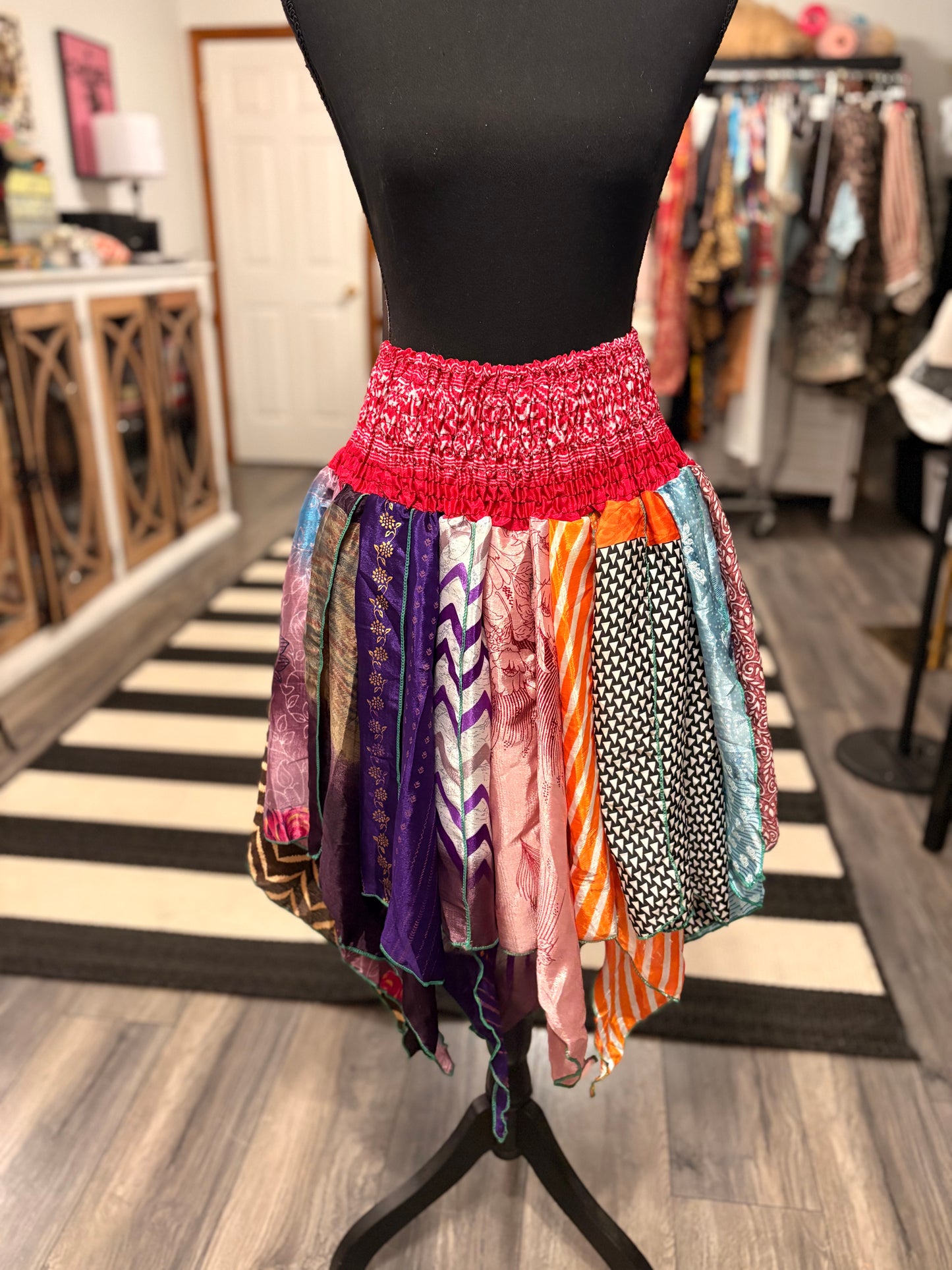 Cherry Pixie Diamond Cut Printed Asymmetric Skirt One Size Fits A Size 2-18
