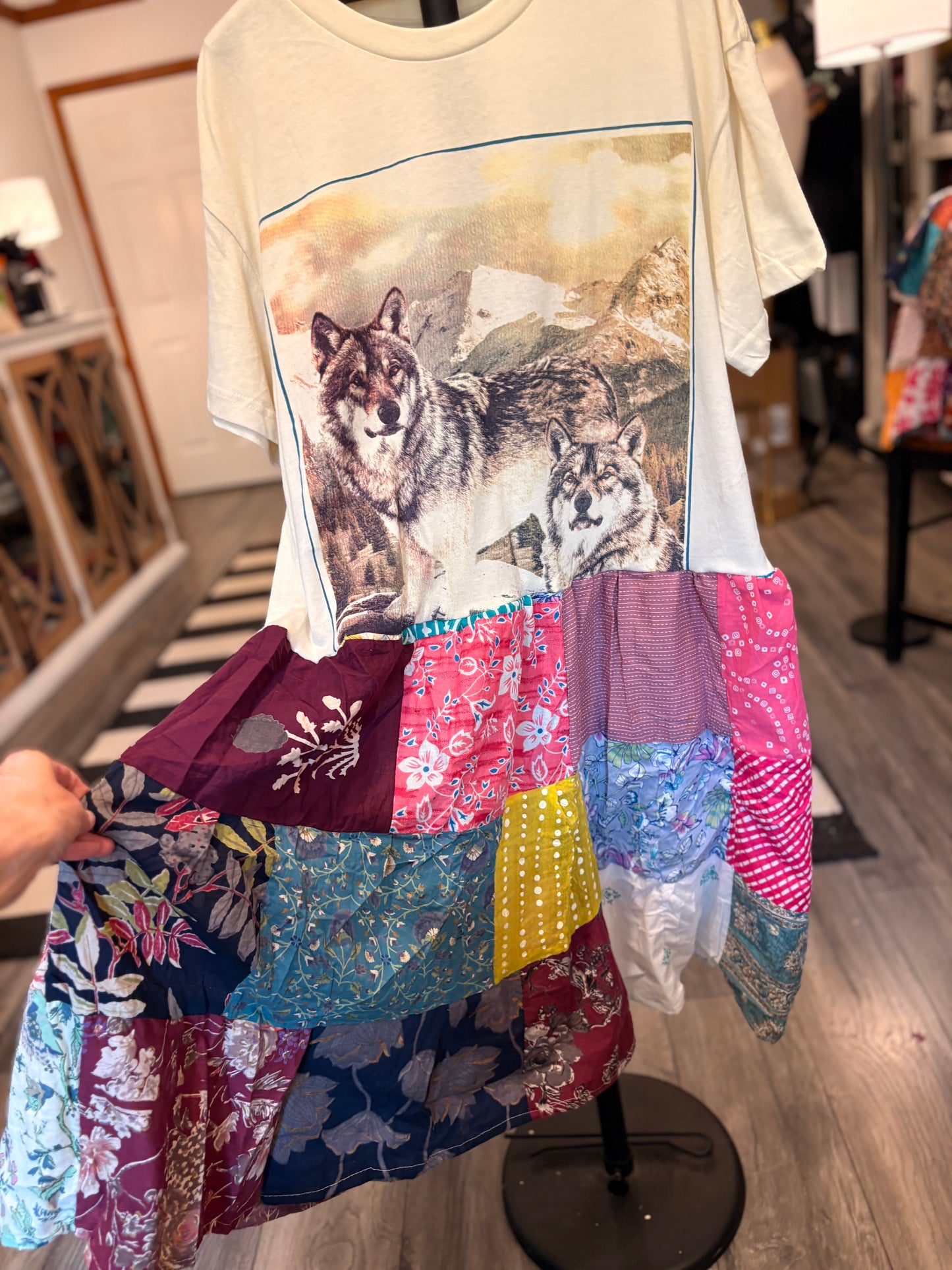 Hungry Like a Wolf Upcycled Patchwork Dress One Size Fits a Small to XXL