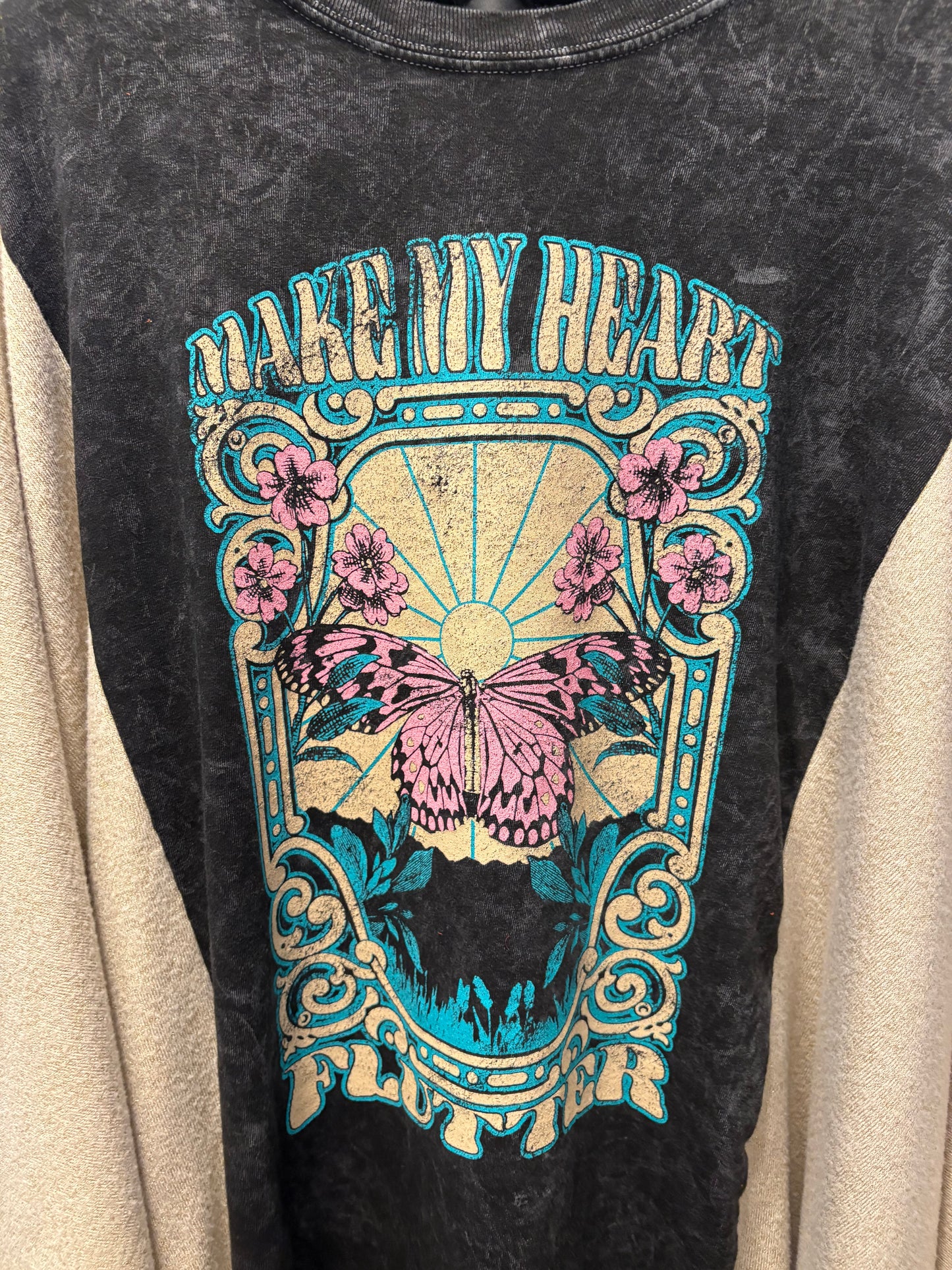 Heart Flutter Upcycled Drop-Sleeve Tee One Size Fits a Large to 4X