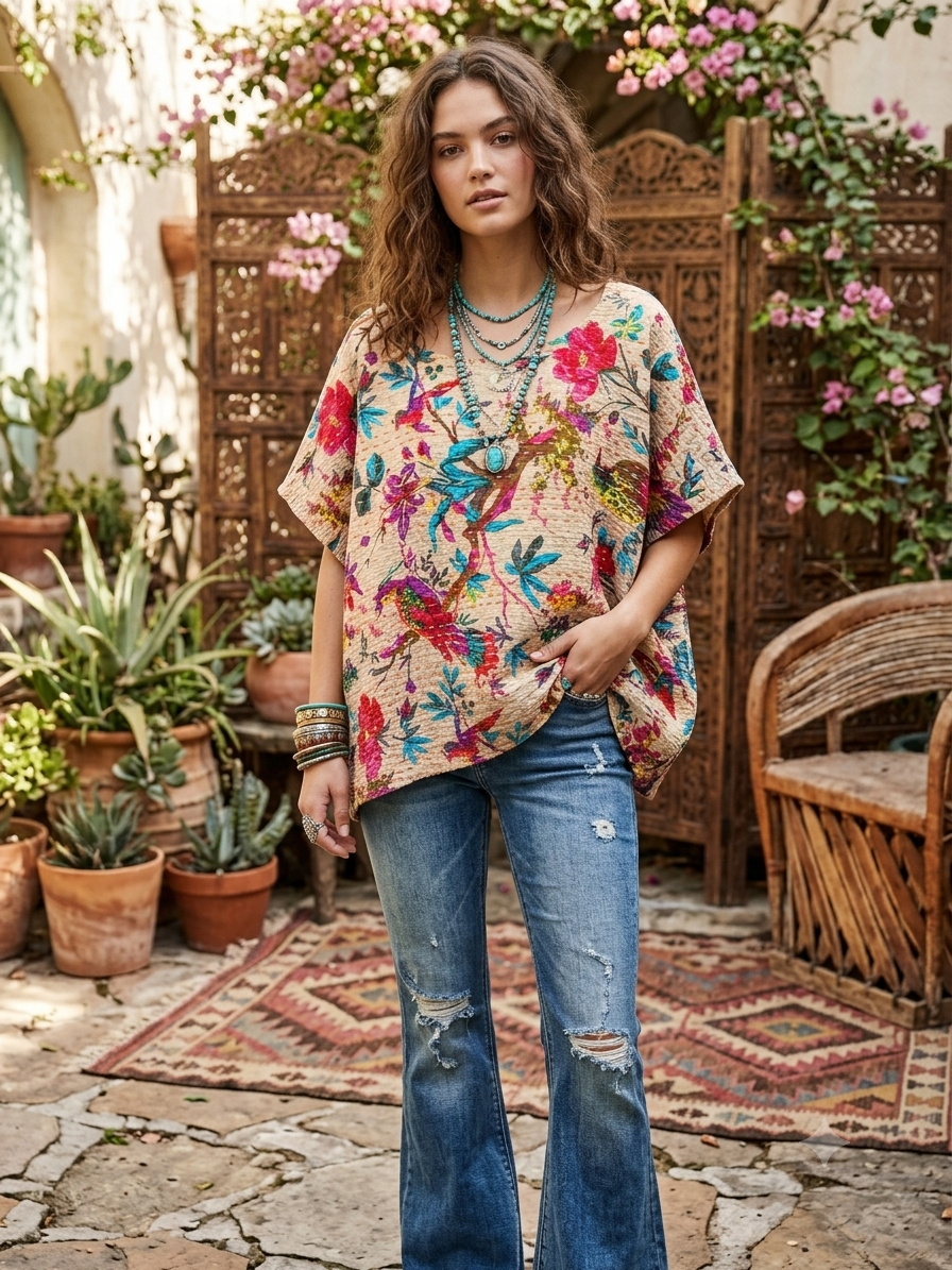 Ashley Fuchsia Kantha Top One Size Fits Small to XXL