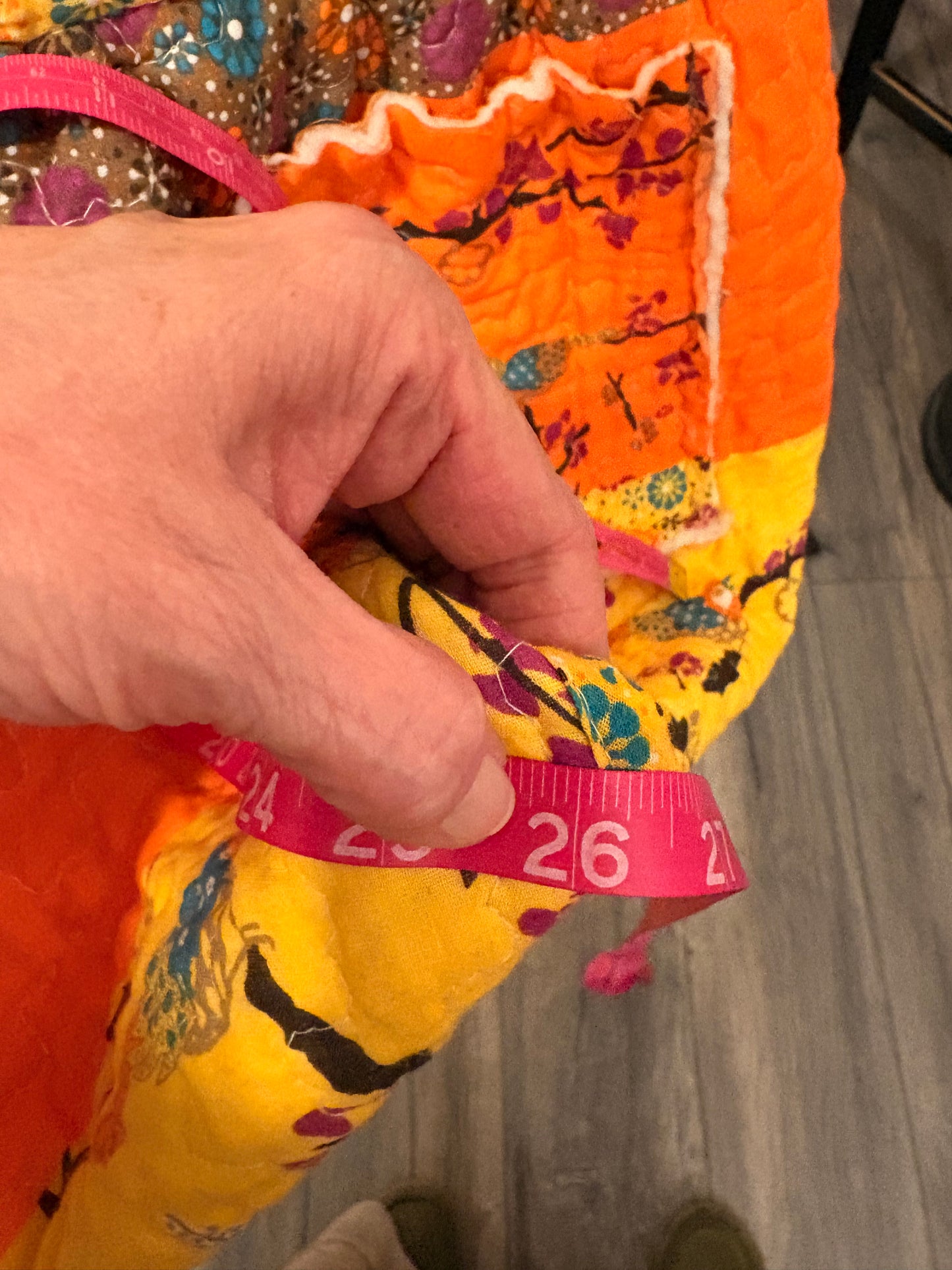 Mandarin Day Upcycled Quilt Art Smock with Pockets One Size Fits a Small to XL Oversized!