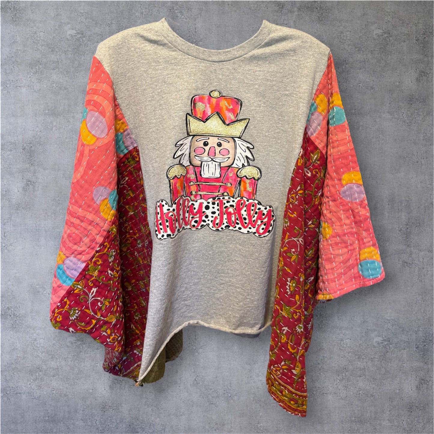 Holly Jolly Upcycled Vintage Kantha Quilt Poncho Tee One Size Fits a Small to XXL