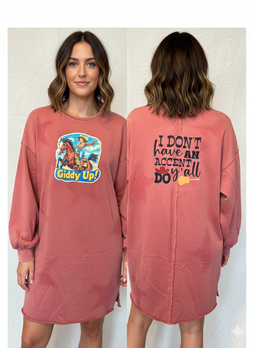 I Don’t Have An Accent Upcycled Oversized Star Distressed Sweatshirt Long Length Fits Small-Large