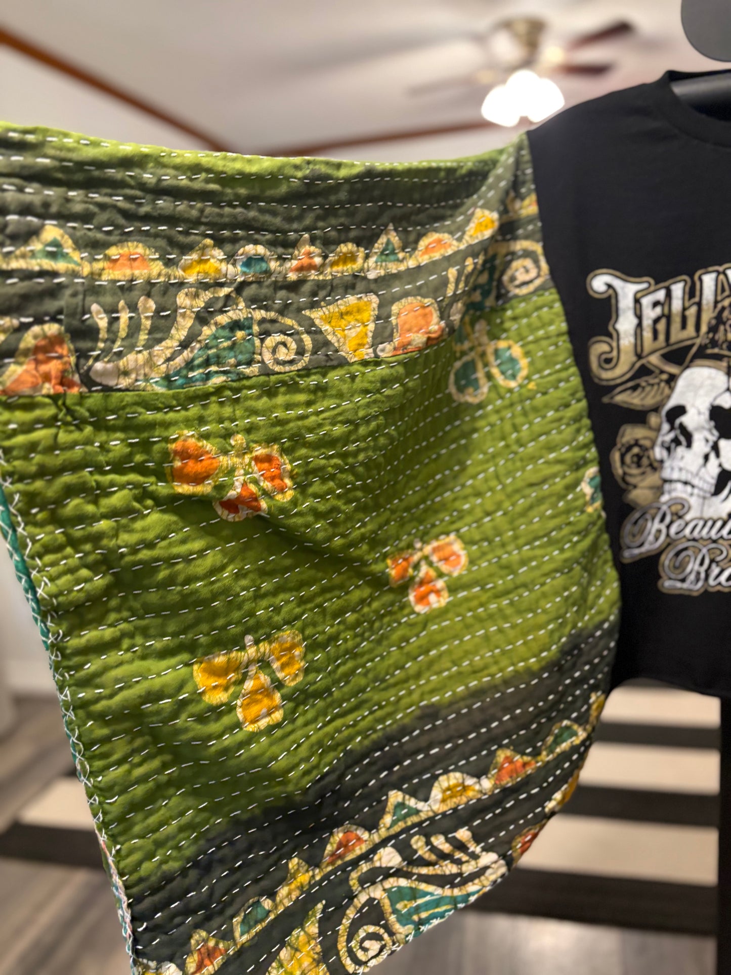 Jelly Roll Upcycled Vintage Kantha Poncho Tee Fits A Size Small to XL
