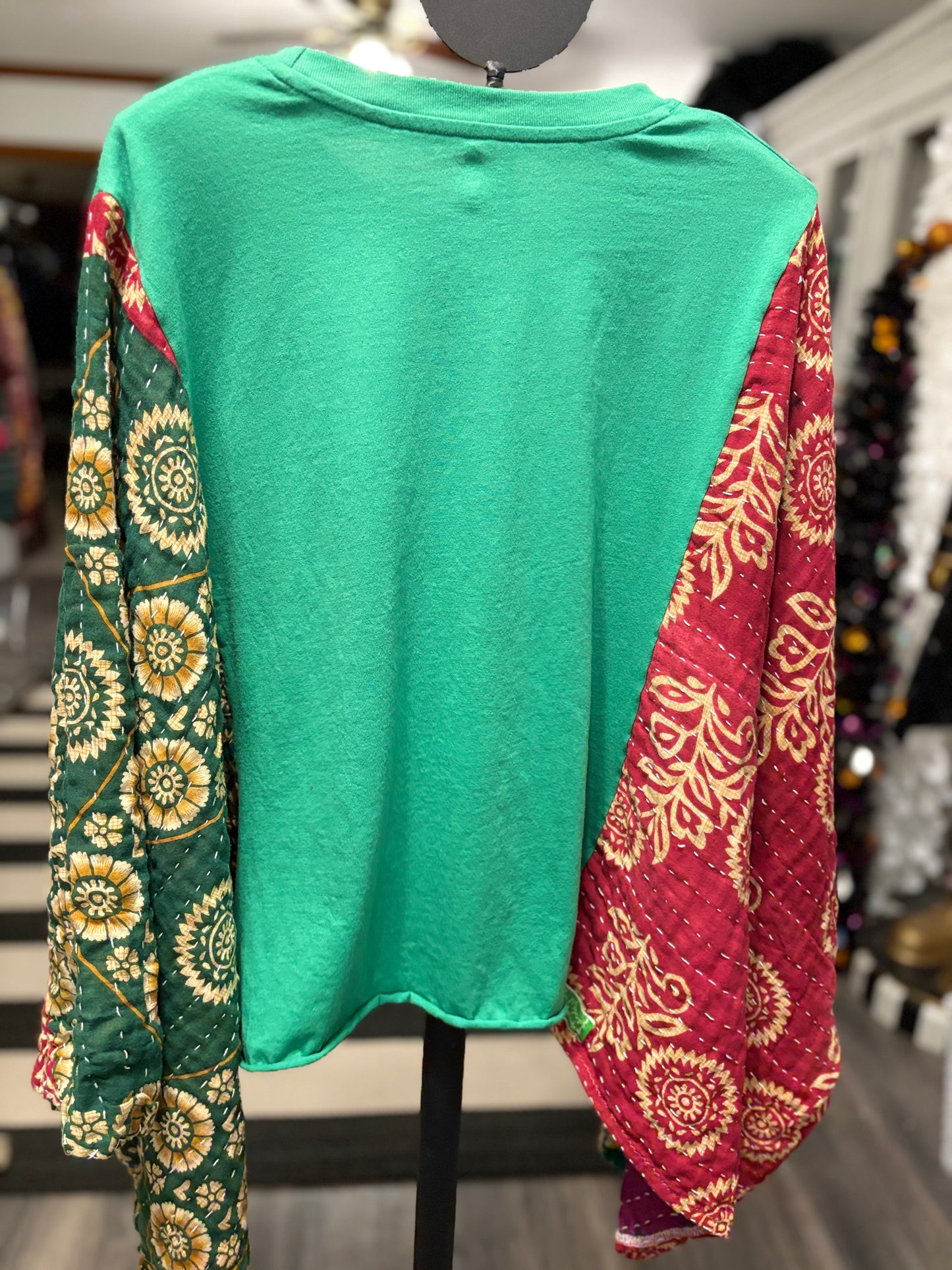 Santa’s Coming Vintage Kantha Poncho Tee One Size Fits a Small to Large