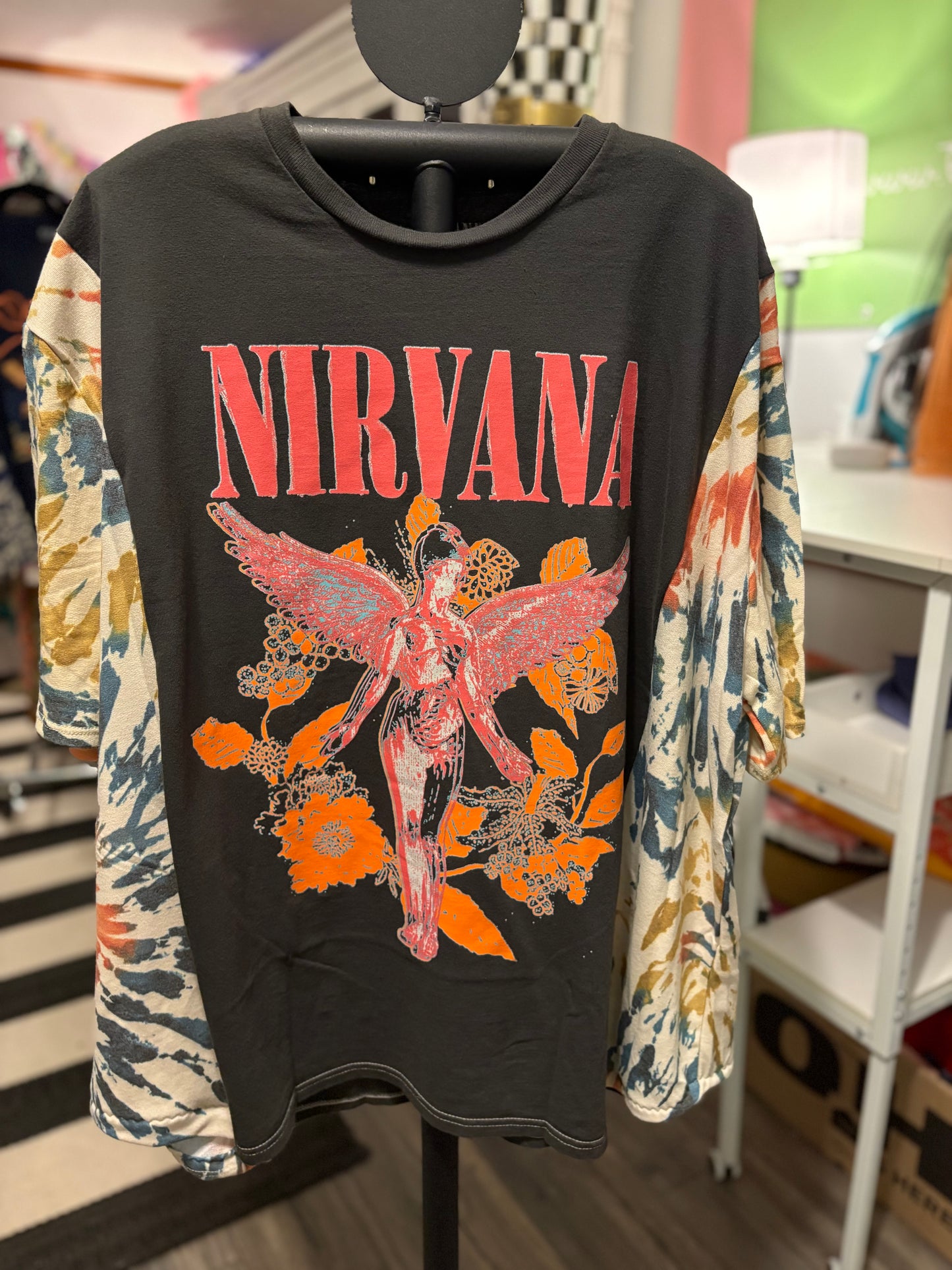 Nirvana Upcycled Drop-Sleeve Tee One Size Fits a Small to XXL