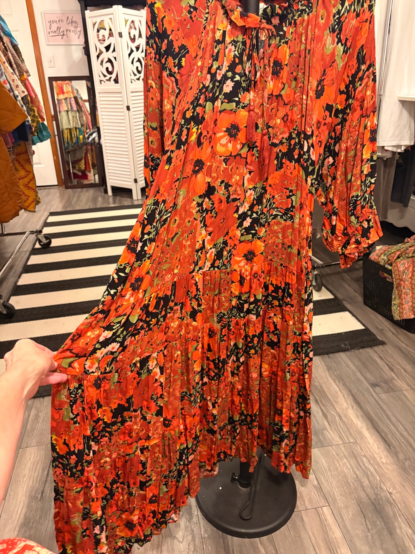 Dark Floral Flowy Dress Medium