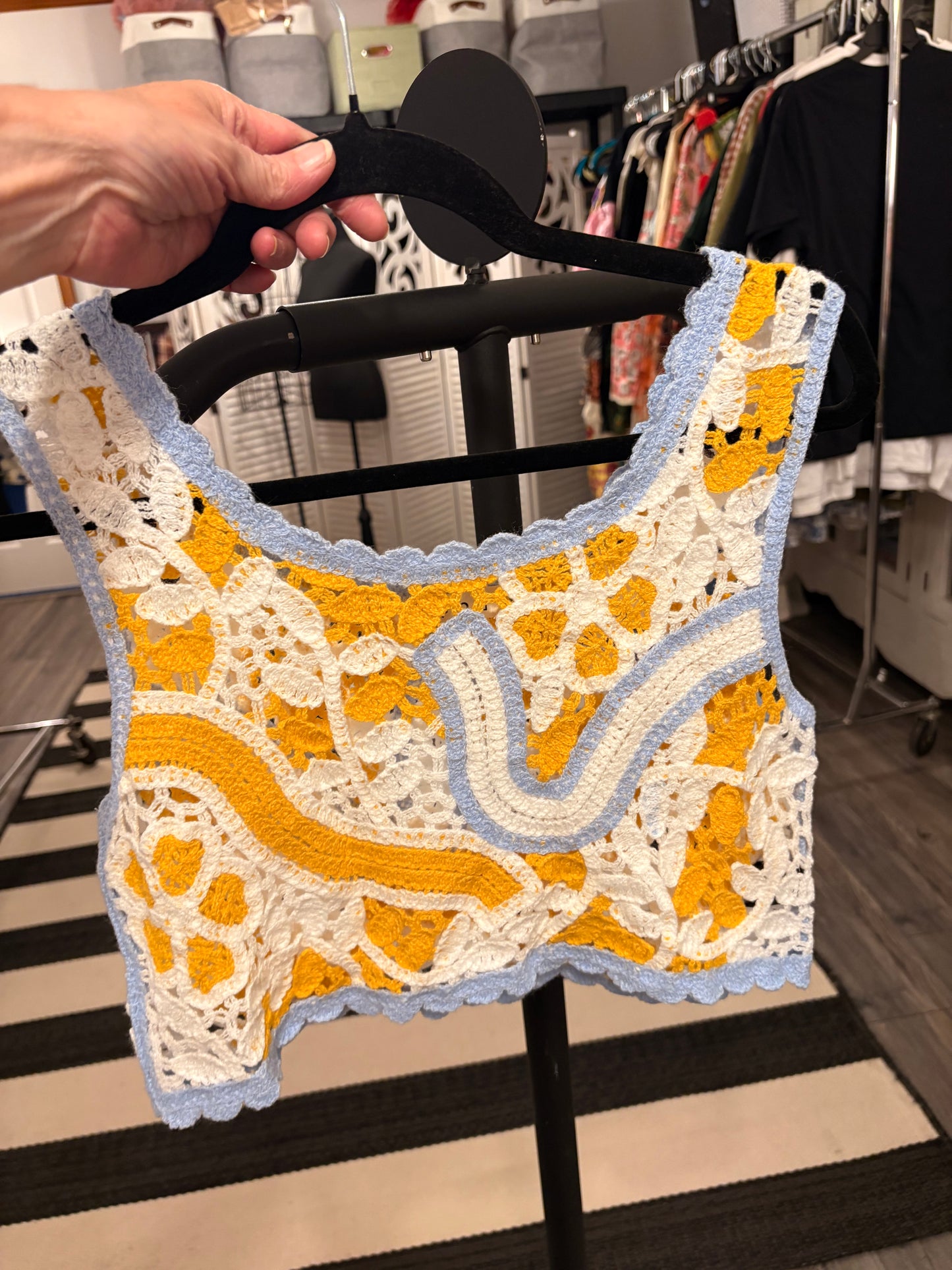 Blue Wave Crochet Crop Top OS Fits Small to Large