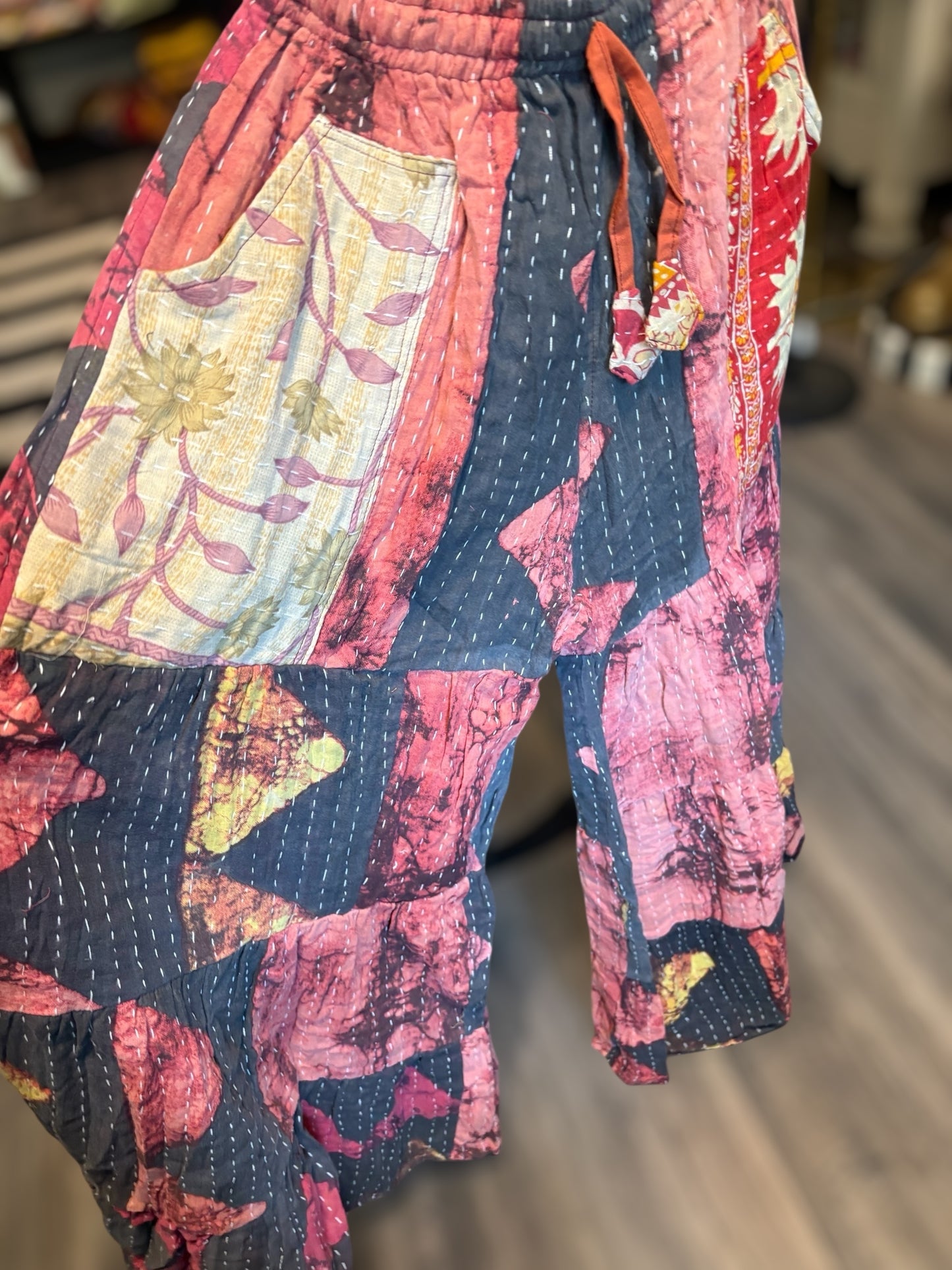 Alexis Kantha Flowy Tiered Reversible Palazzo Pant with Pockets: One Size Fits Size 6-16