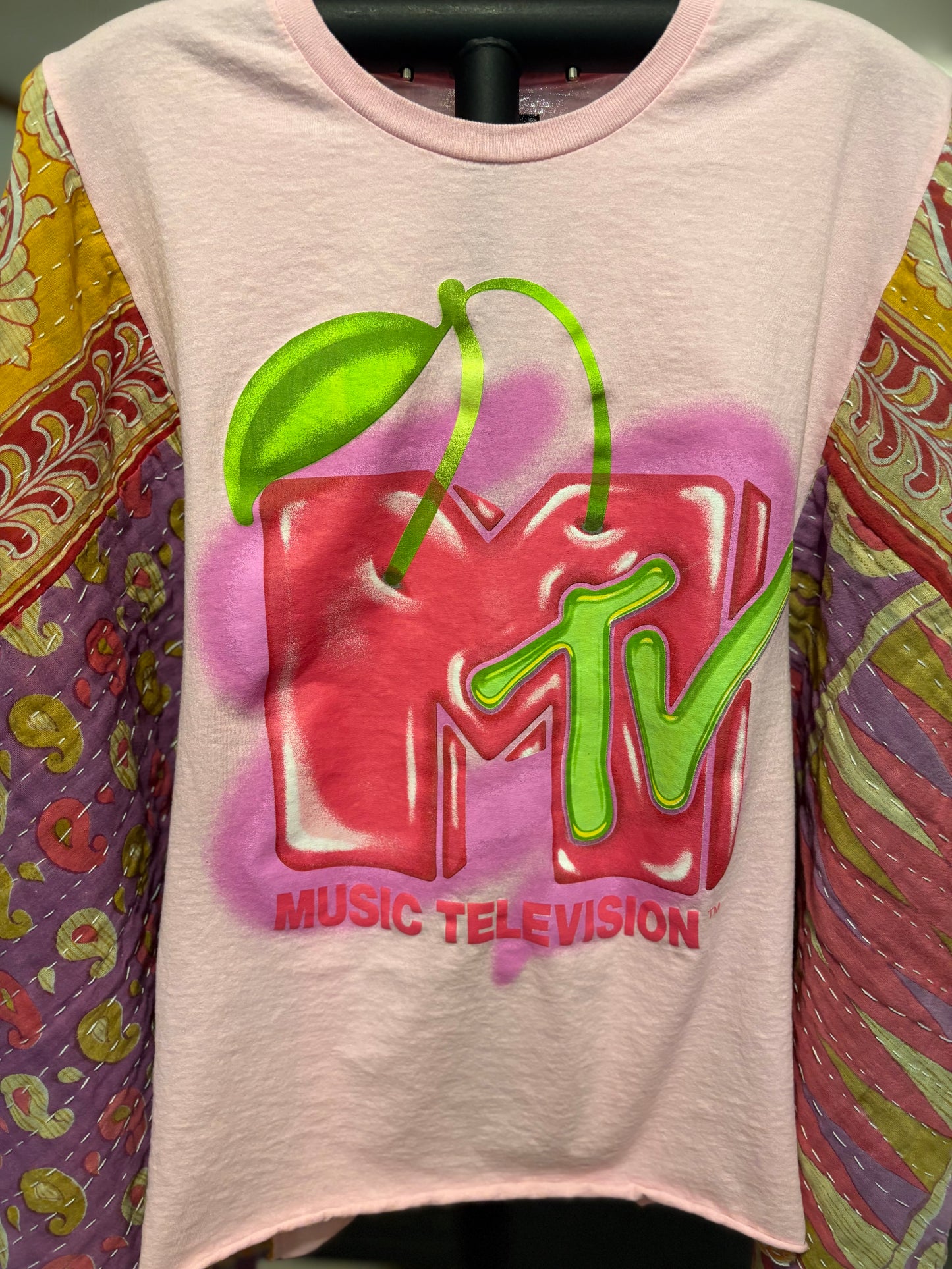 MTV Cherry Upcycled Vintage Kantha Poncho Tee Fits A Small to XXL Comfortably