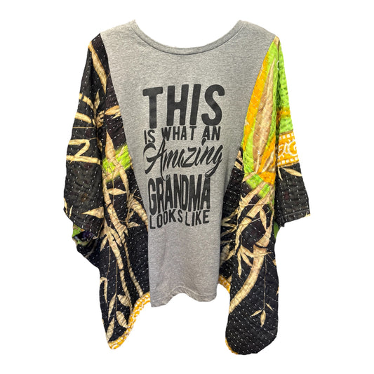 Grandma Upcycled Vintage Kantha Poncho Tee Fits A Small to 3X